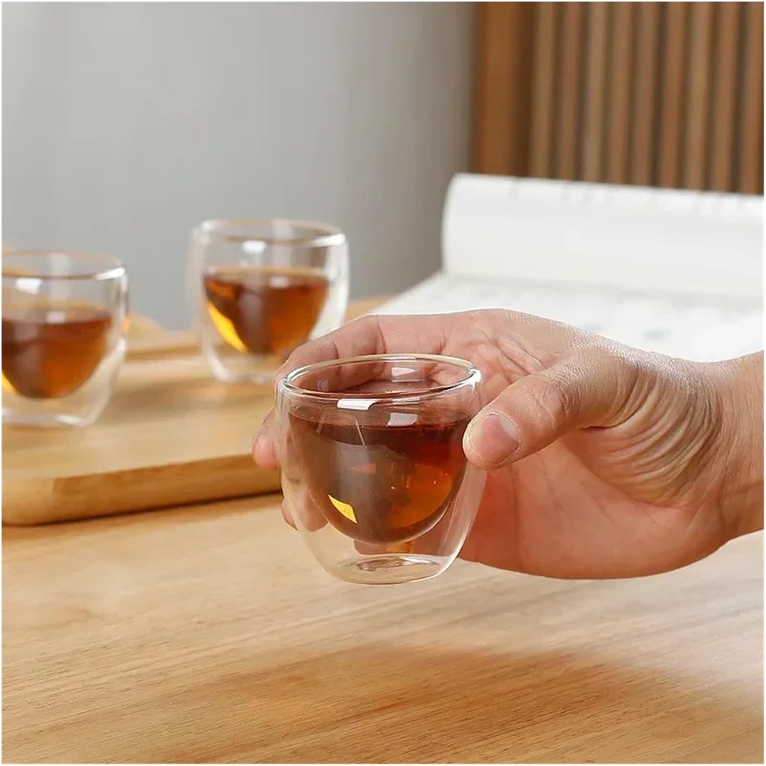 Coffee Mug 80ML/150ML 2-18PCS Double Wall Glass Kung Fu Tea Cup Transparent Coffee Milk Water Mug High Borosilicate Glass Drinkware Tea Set(150ML 4PCS)