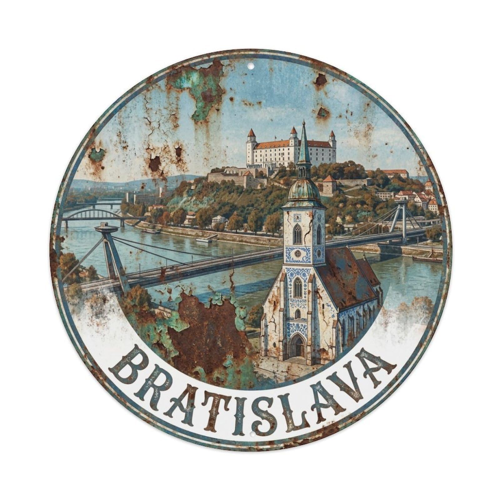 Vintage Travel Slovakia Bratislava Metal Tin Sign