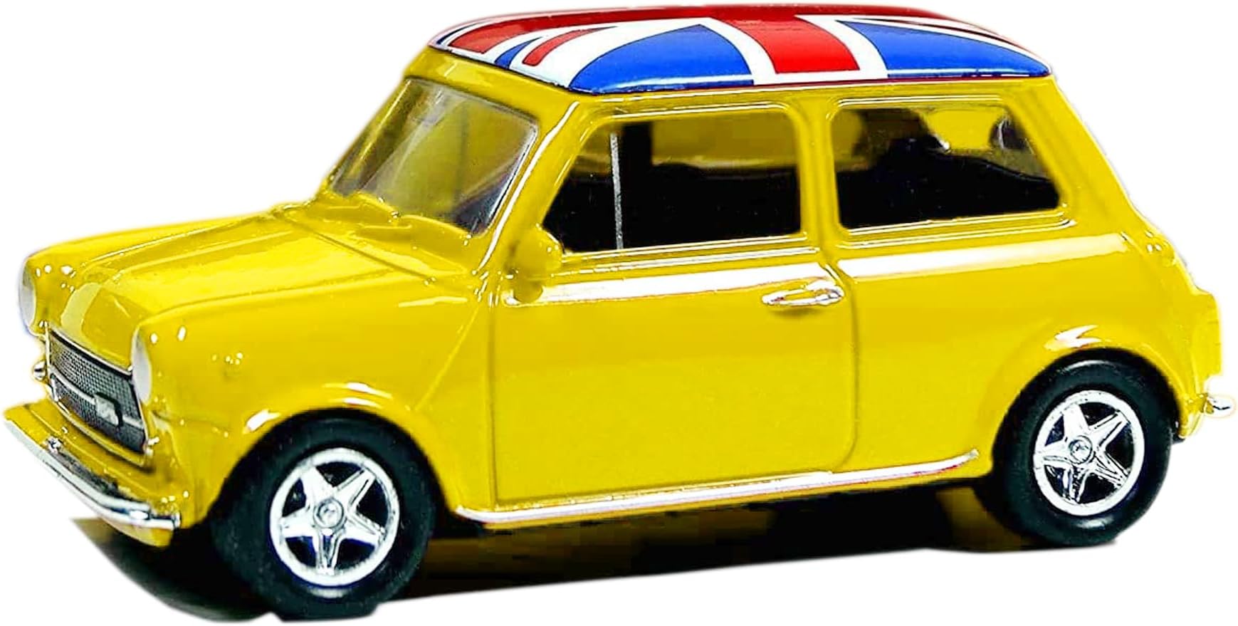 Mini Cooper Model with Pull Back Go Action Die Cast Union Jack Model Toy Car Souvenir Gift (Yellow)