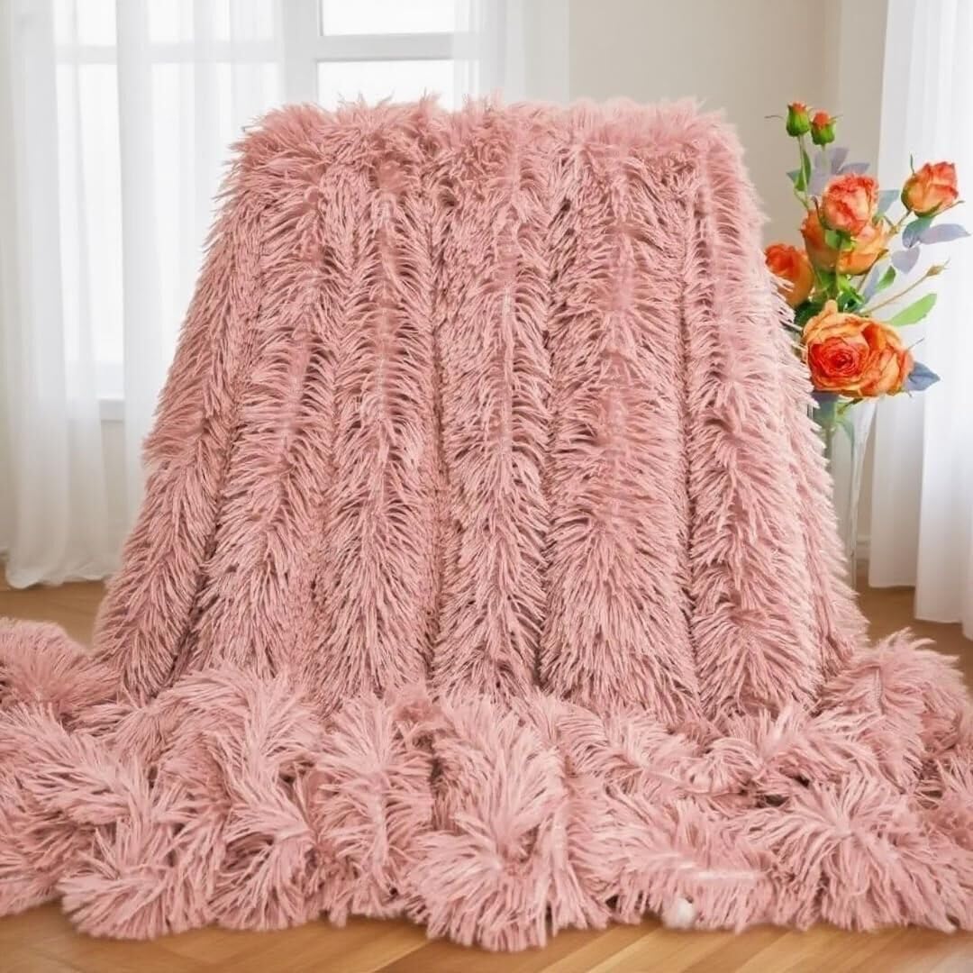 Plush Super Soft Blanket Bedding Sofa Cover Furry Fuzzy Fur Warm Throw Qulit Cozy Couch Blanket for Winter (63"x79", Dirty Pink)