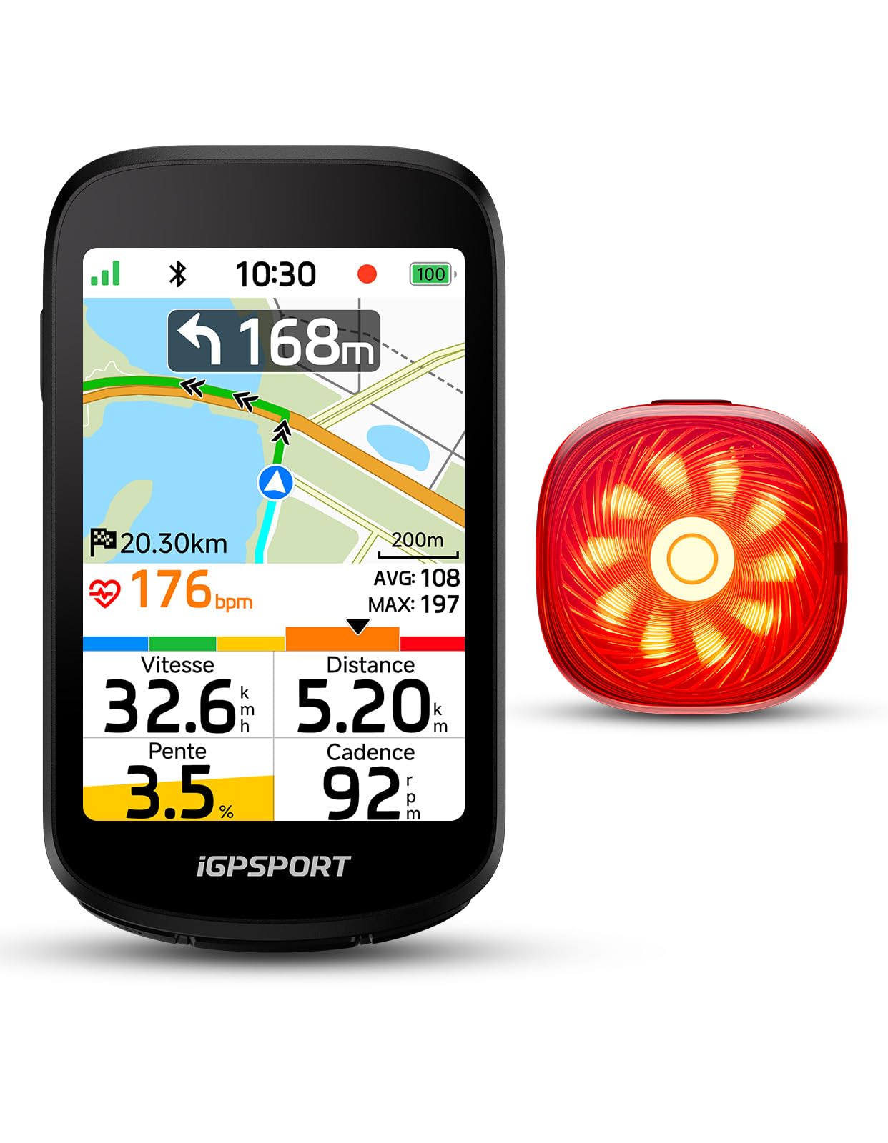 iGPSPORT BSC500 Compteur Velo sans Fil et TL50 Feu Arriere Velo