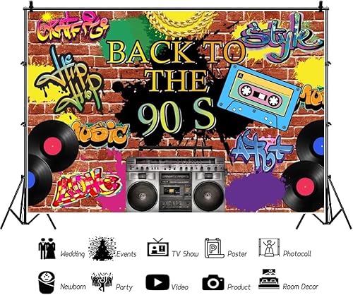 Miniatura 3 de Fondo de regreso a los años 90 para fiesta, tema hippie, hip hop, rock, fondo de ladrillo rojo para fotografía, graffiti, pared, calle, decoración