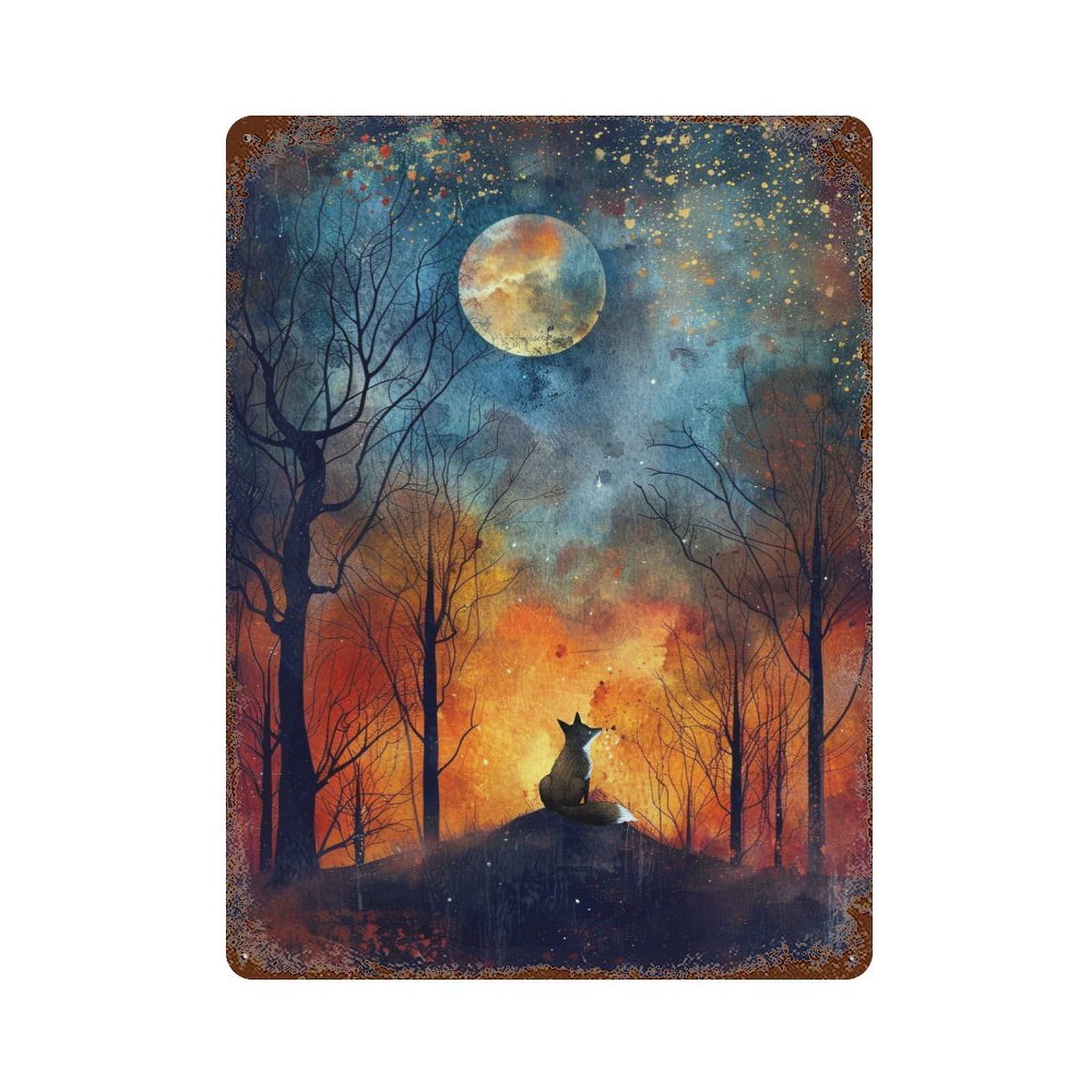 Moonlit Fox Dreams Vintage Metal Tin Sign 15.7"x11.8", for Garage, Bar And Workshop Decor, Novelty Wall Decor