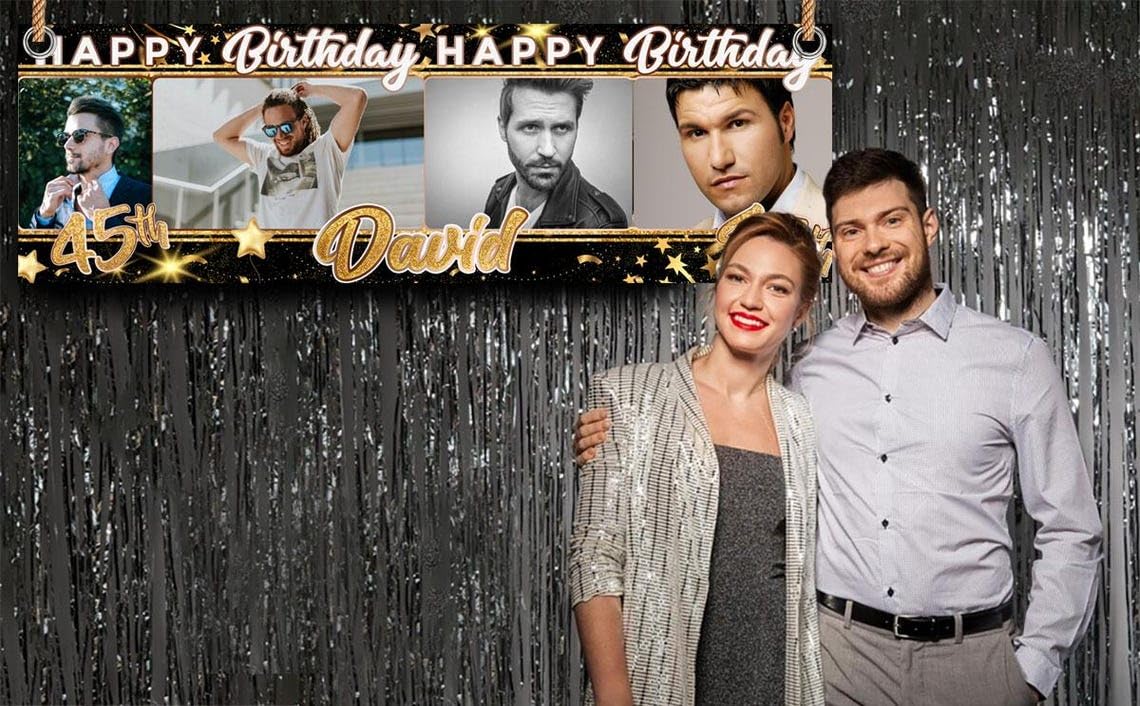 2 Personalised Birthday Banner Photo Children Baby Adult Party Poster Decoration Celebration Retirement Banner