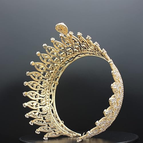 Miniatura 6 de QXMYOO Tiara de boda grande de circonita cúbica, corona de concurso de princesa real para novia, quinceañera, fiesta de graduación, accesorios para