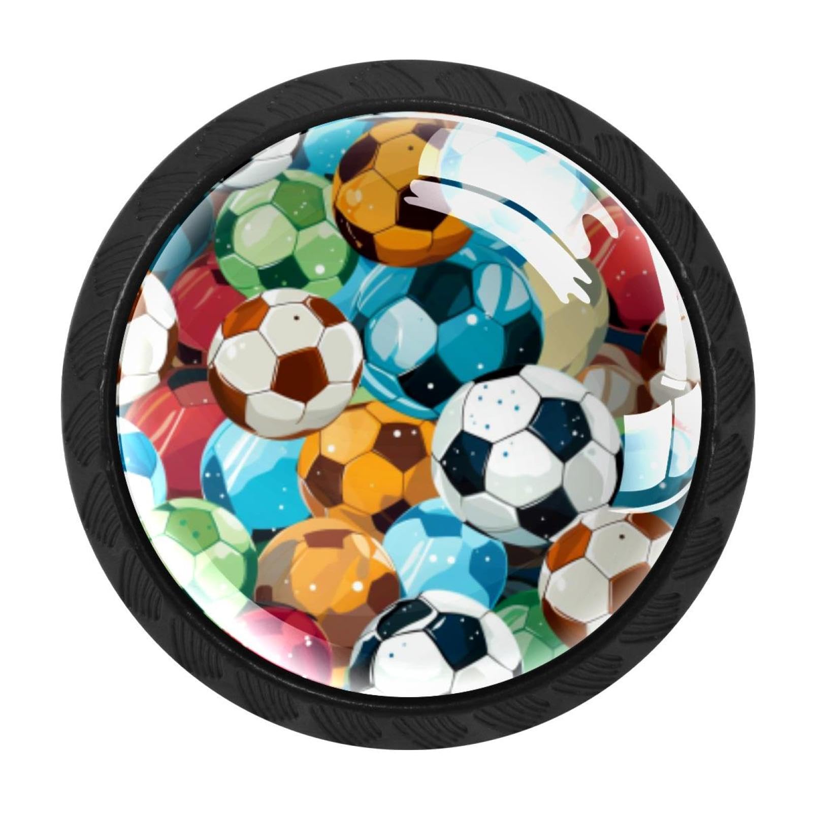 Chenzzzz Multicolored 01 4 Pack Round Cabinet Knobs For Kitchen Bathroom Closet Dresser Cabinets, Football Soccer