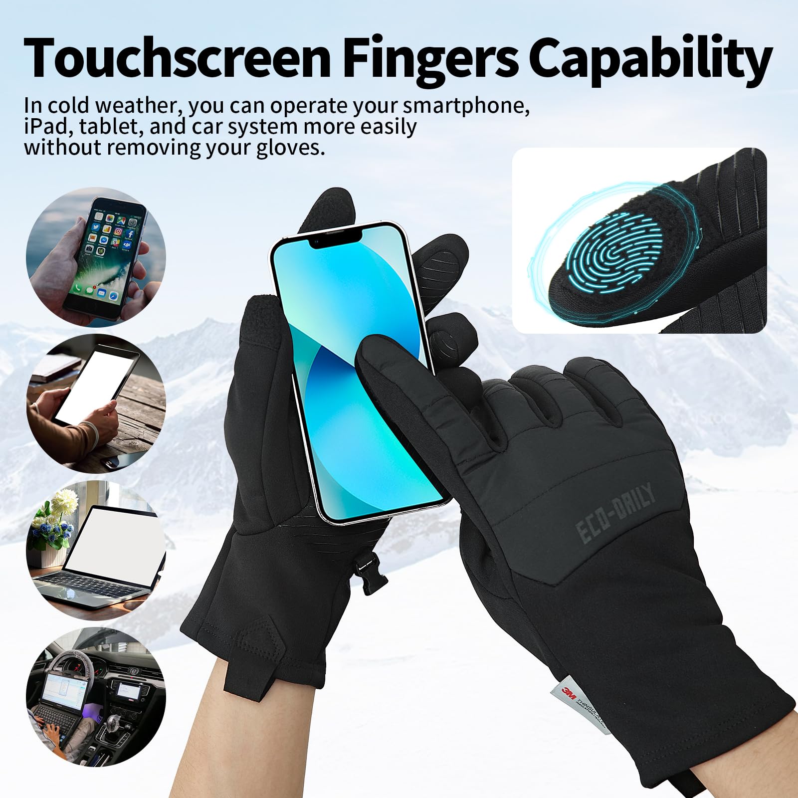Guantes de ciclismo de invierno para hombres y mujeres, resistentes al agua, térmicos, 3M, Thinsulate, antideslizantes, pantalla táctil, para ciclismo, esquí, correr, deportes al aire libre
