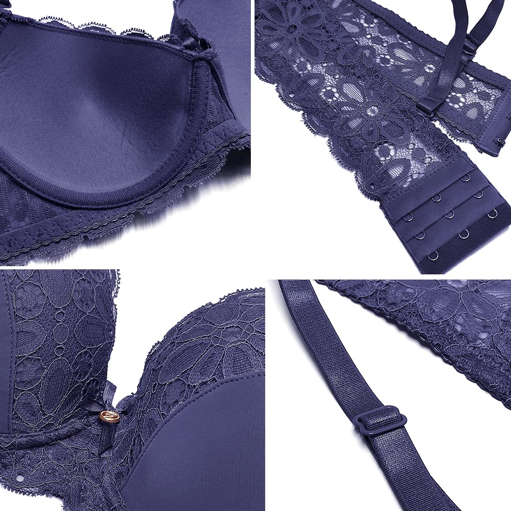 SHEKINI Completo Intimo Donna Sexy Hot Lingerie Set Pizzo Elegante Push up Reggiseno con Ferretto Reggiseno e Perizoma 2 Pezzi Sexy Biancheria Intima