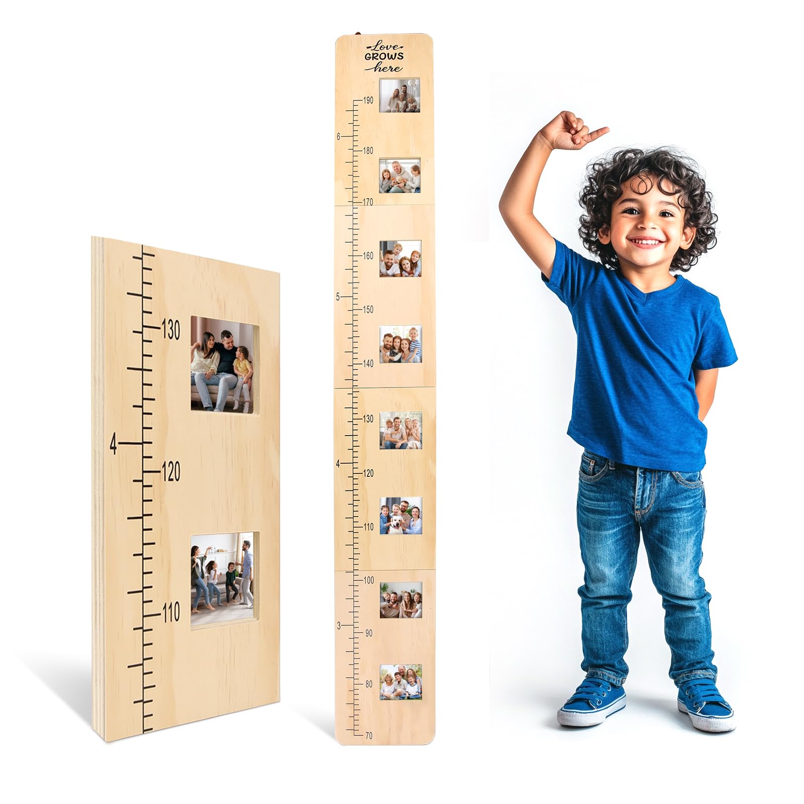 Bois Massif, Toise pour Chambre d'enfant Personnalisée, 70-190 cm - Toise Enfant Bois, Hauteur Mesure pour Enfants en Bois avec Cadre Photo, Cadeau Personnalisé pour Enfants et Bébés