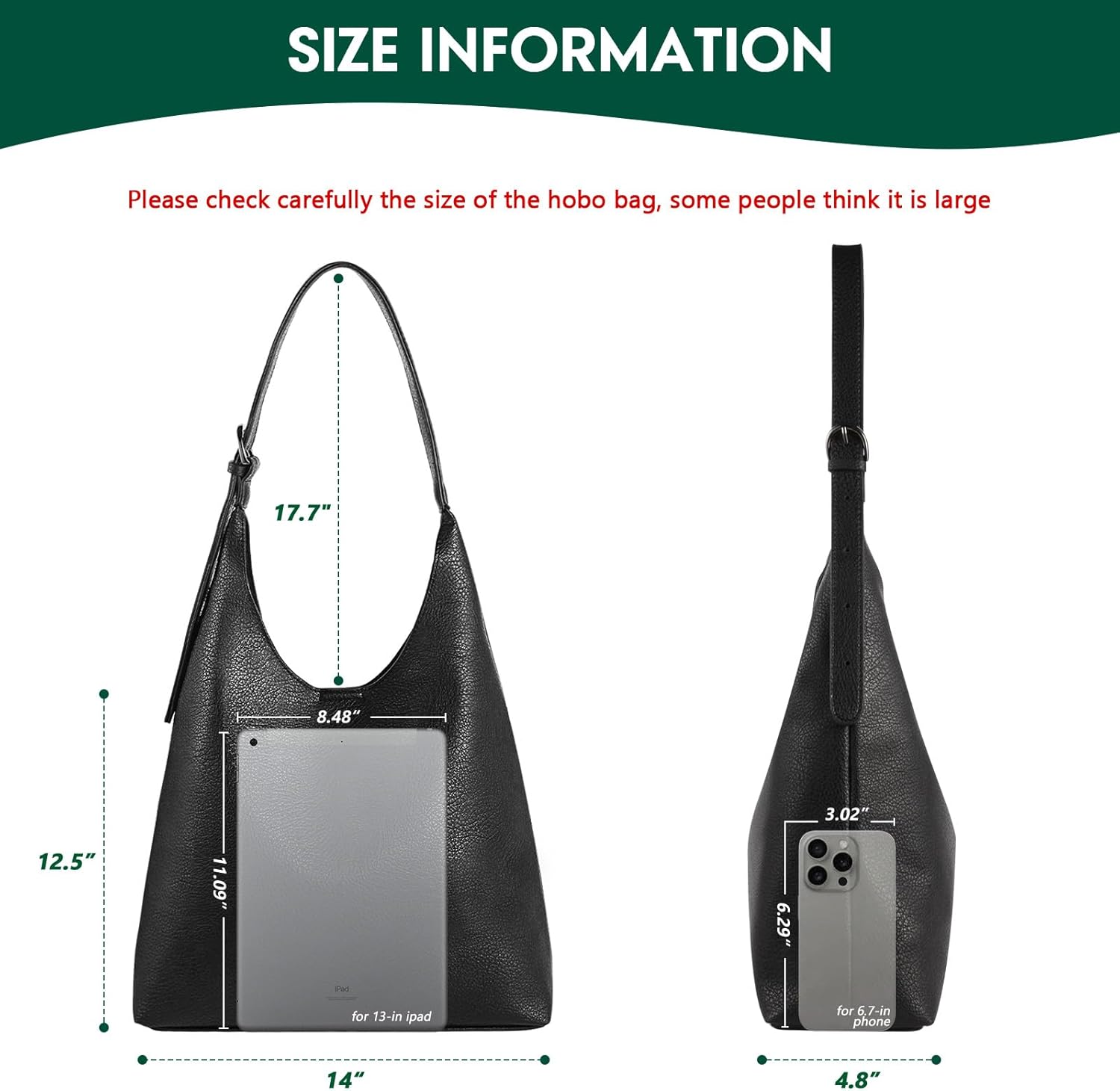 Hobo Bag for Women, Vegan Leather Slouchy Shoulder Handbags Purses for Women with Adjustable Strap - Image 3