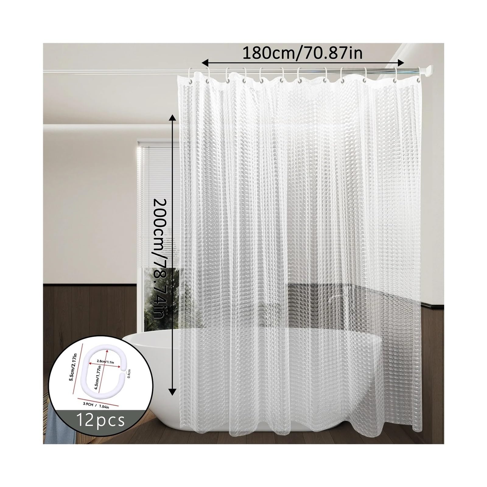 Duschvorhang Transparenter Duschvorhang mit Katzenaugen-Muster, WC-Trennvorhang, einzigartige Katzenaugen-Textur schafft eine dunstige und charmante Atmosphäre im Badezimmer(180x200cm)