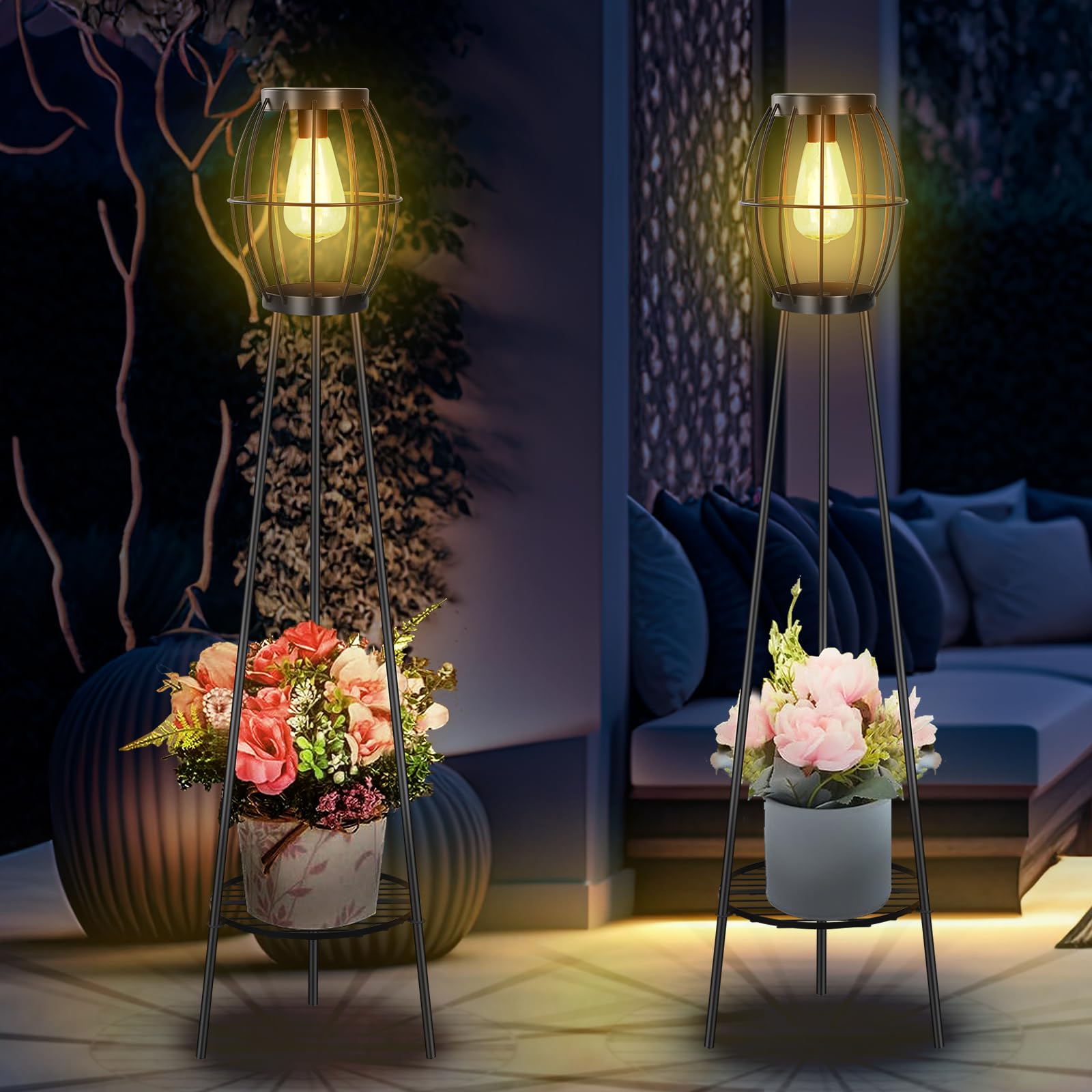 FQIIL 2 Pack Solar Lights Outdoor with Plant Stands, Solar Floor