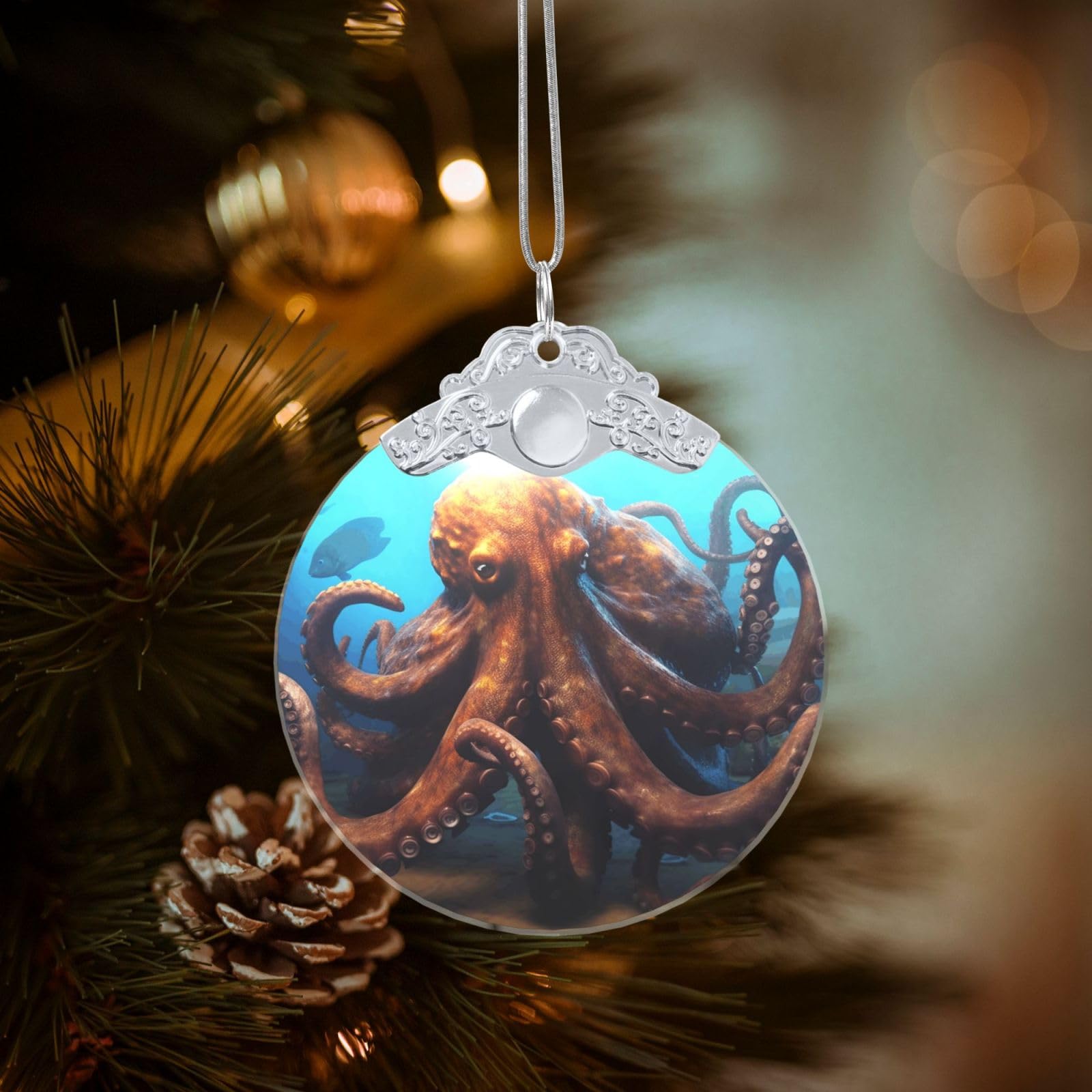 Crystal Christmas Ornaments for Christmas Tree Decoration Hanging Huge Octopus Ornament with Gold Ribbon Crafts Round Pendant for Keepsake Gifts Glass Xmas Decor Party Supplies