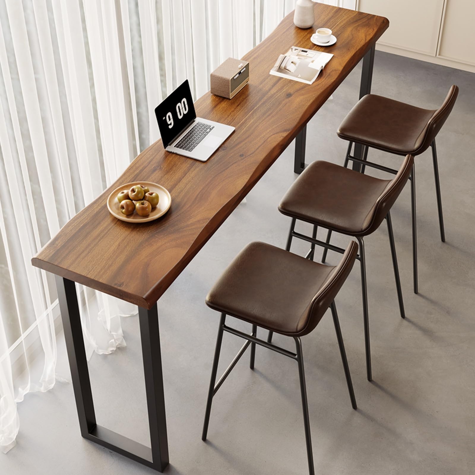Tavolo da pranzo industriale in noce con bordo vivo, altezza 199,9 cm, tavolo da cucina per casa e caffetterie, design elegante salvaspazio per interni moderni, perfetto per pranzare e divertirsi