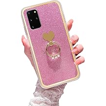for Samsung Galaxy S20 Plus Phone Case 6.7-inch Girls Women Cute Luxury Glitter Shell with Heart Ring Stand Slim Soft Shockproof Protective Cover - Pink