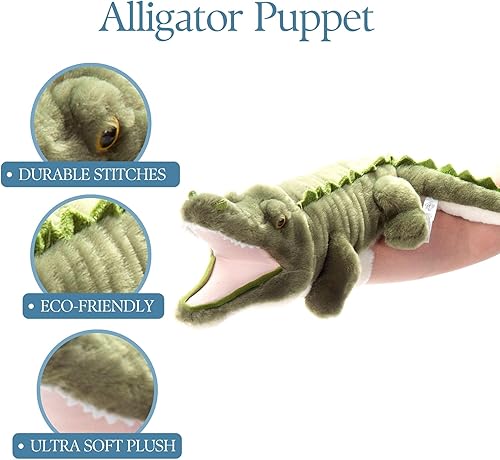Miniatura 6 de The Petting Zoo Peluches de marionetas de mano de cocodrilo, regalos para niños, títeres de marioneta, marionetas interactivas de cocodrilo, juguete