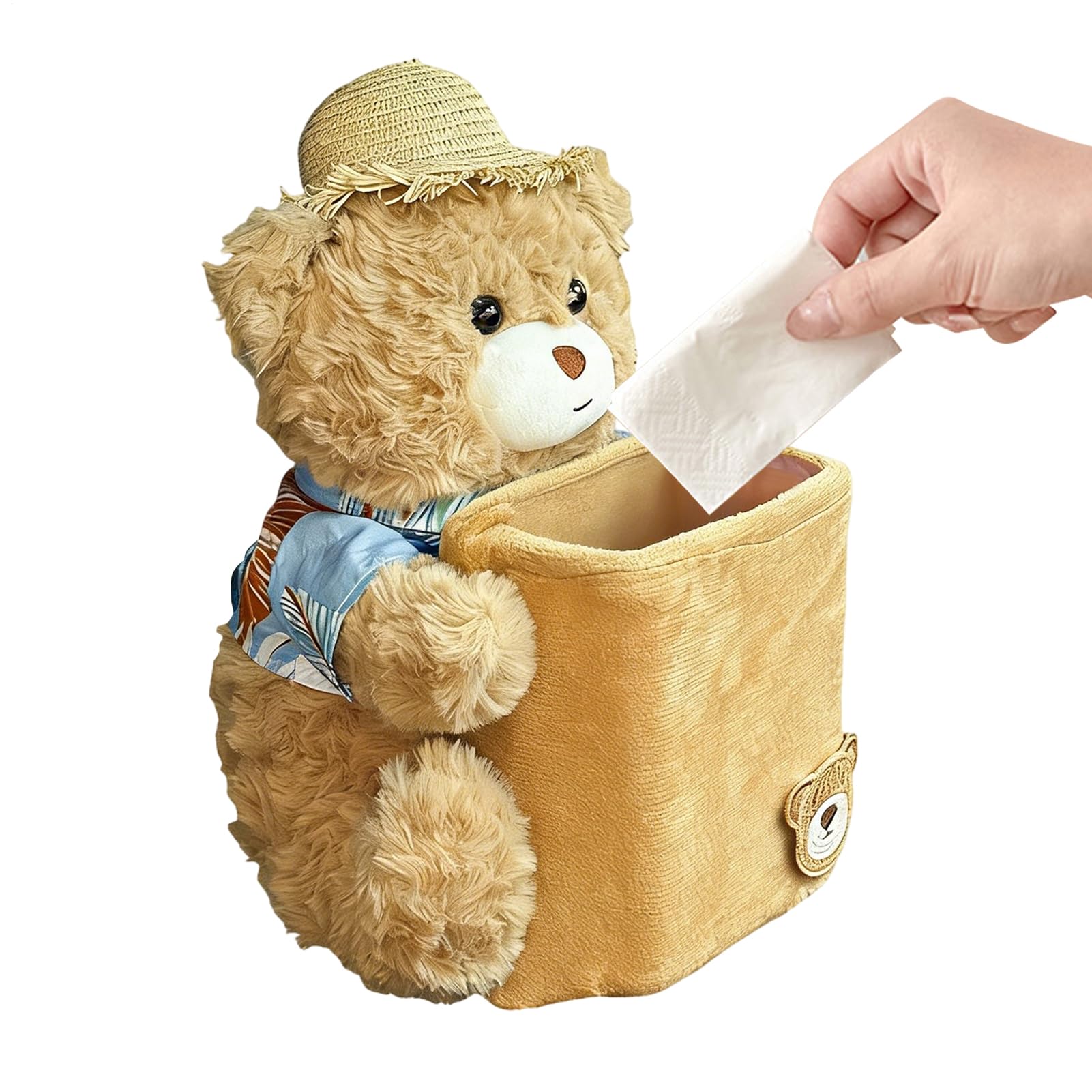Porte-mouchoirs auto ours en peluche et poubelle de voiture 2-en-1