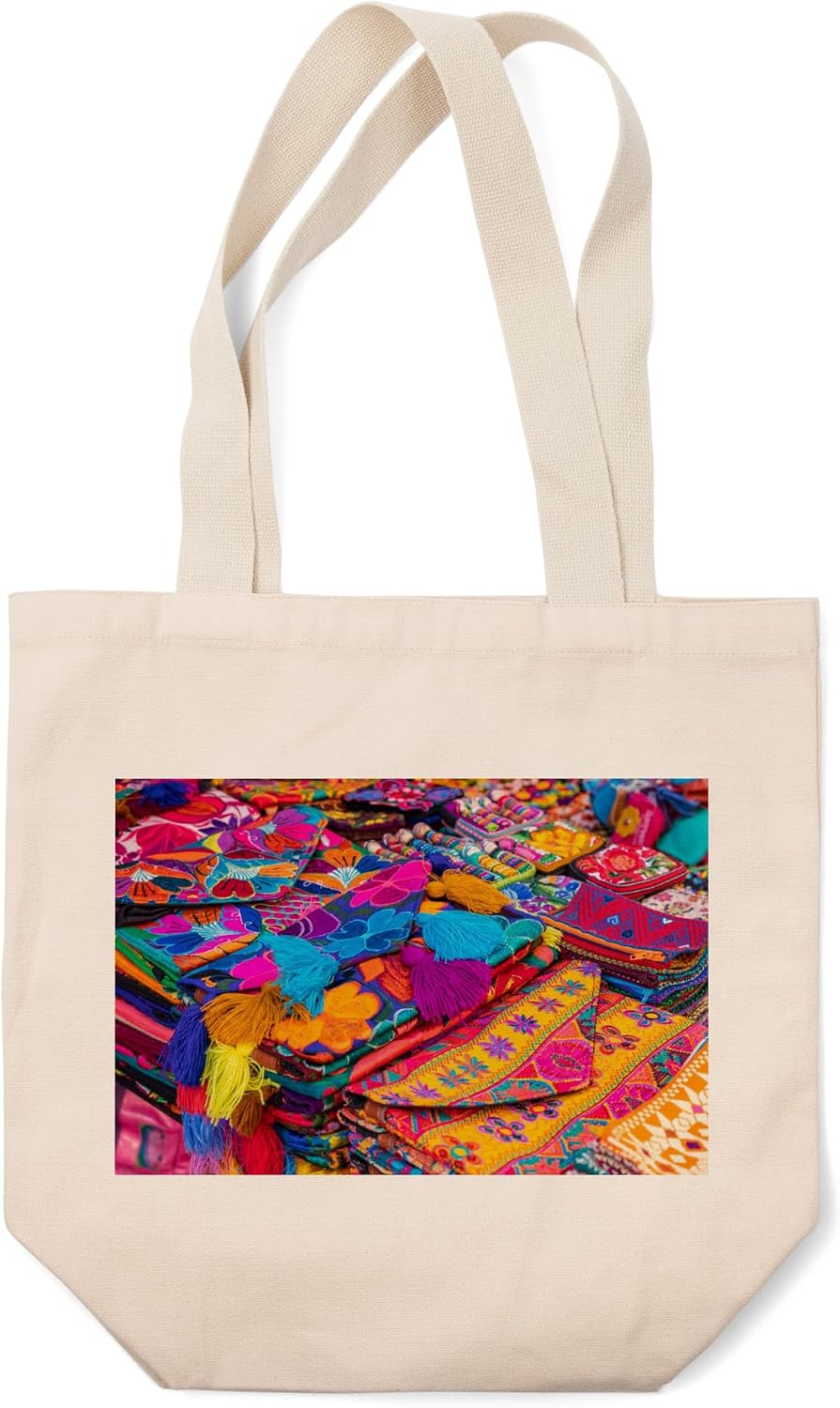 Lantern Press Colorful Crafts for Sale at a Market in Mexico, Photography (100% Cotton Canvas Reusable Tote Bag)