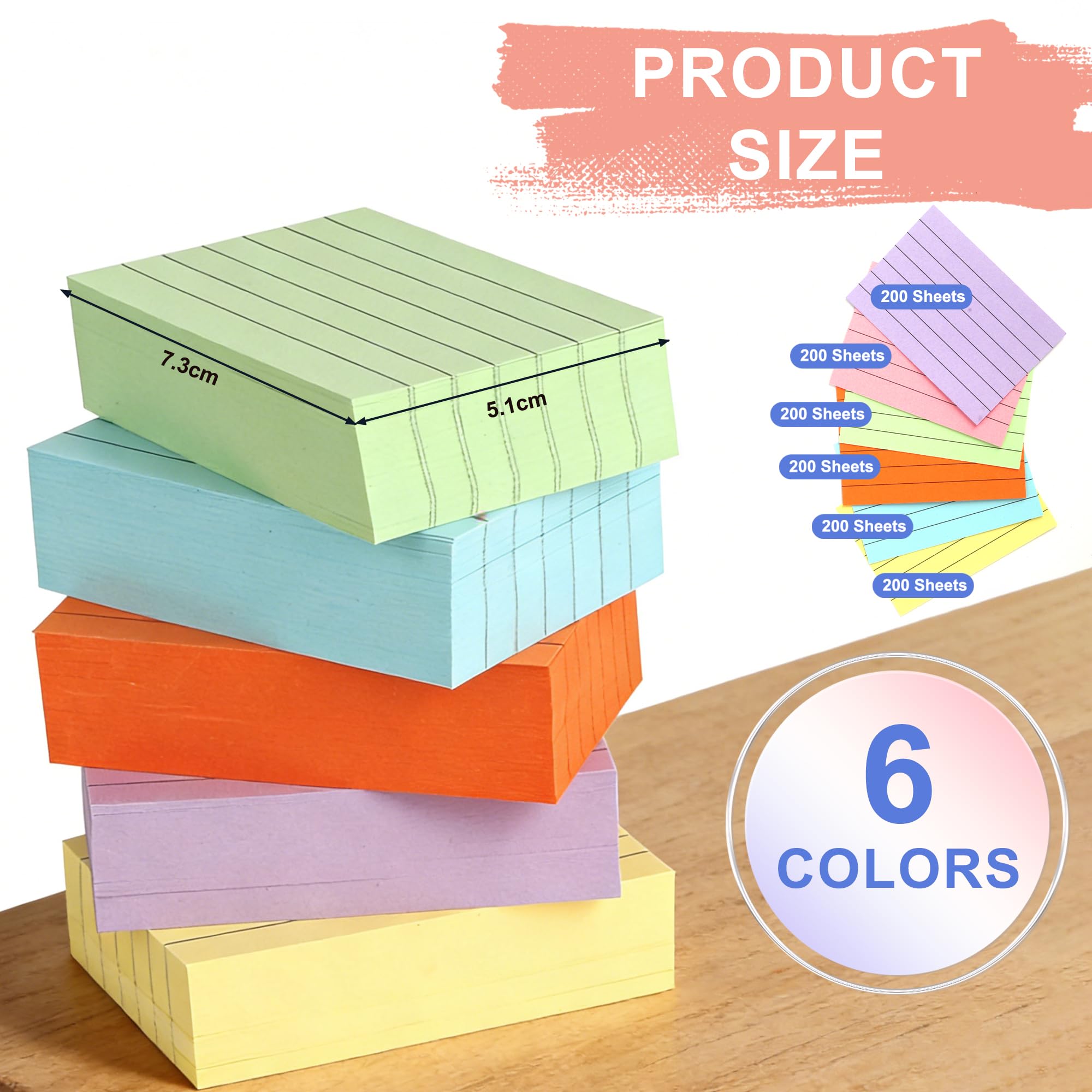 Flashcards A8 A Righe Colorate, Cartoncini per Vocabolario e Studio, 1200 PCS