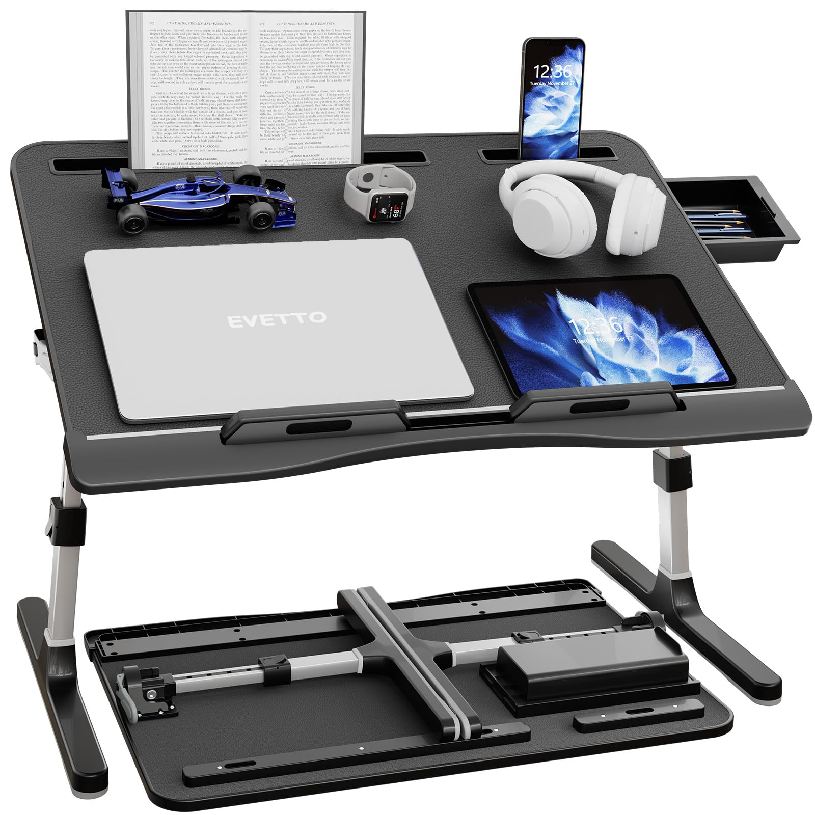 Laptop Desk for Bed, EVETTO X-Large Leather Adjustable Laptop Table