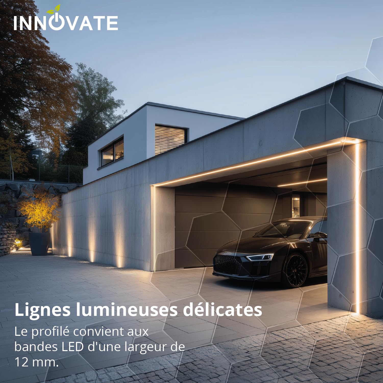 INNOVATE Profilé en aluminium pour bande LED Montage en surface MINI 12 [2 m – 2000 mm x 17 mm x 7 mm Largeur max. 12 mm] Éclairage LED pour cuisine, salon, chambre à coucher