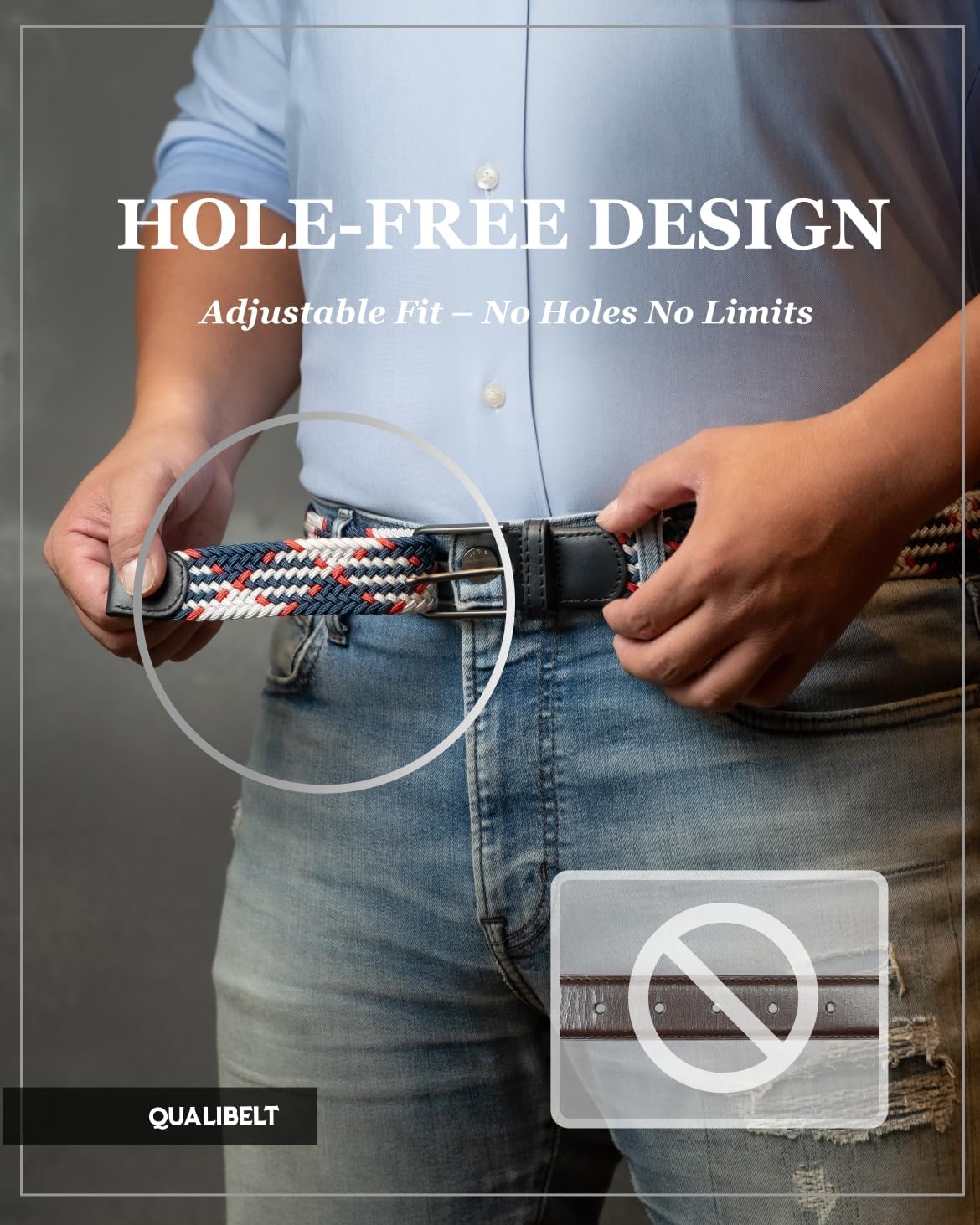 Men’s Braided Elastic Stretch Golf Belt – Big and Tall Men Woven Belt, 1.38" Leather-Tipped Adjustable Fit - Image 3