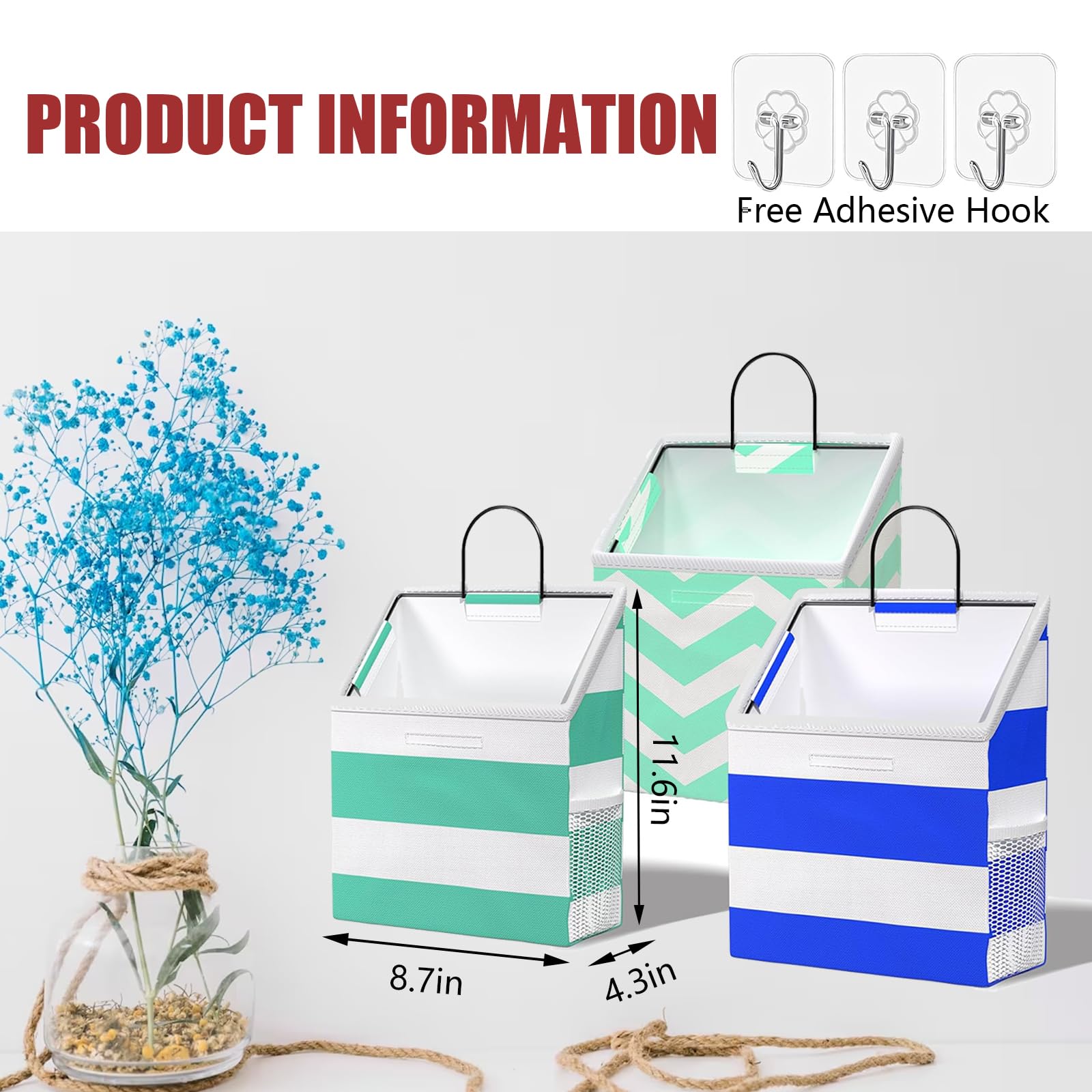 ALFREVER Wall Hanging Storage Organizer Bag with Pocket Hooks,Canvas Pouch Command Caddy Over The Door Shelf Wall Mount Baskets for Dorm Tent Rv Camper Closet Kitchen Locker (1, Mix A)