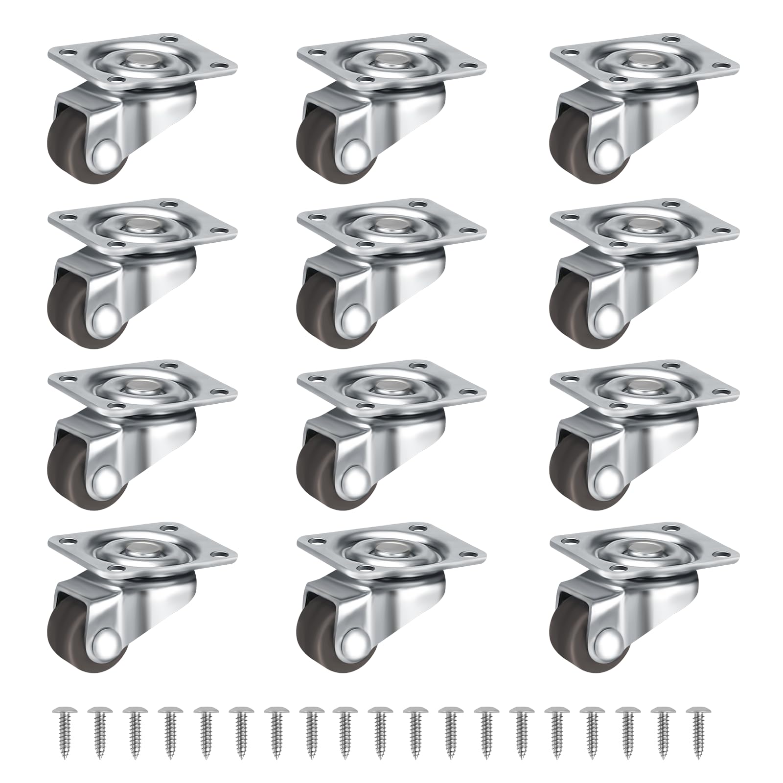 Zikenis 12 Piezas Ruedas para Muebles 12 mm,Ruedas pivotantes para Mueble,Ruedas Giratorias para Palets Engomadas,Rueda Giratorias 360° para muebles pequeños,mesas,armarios,carros