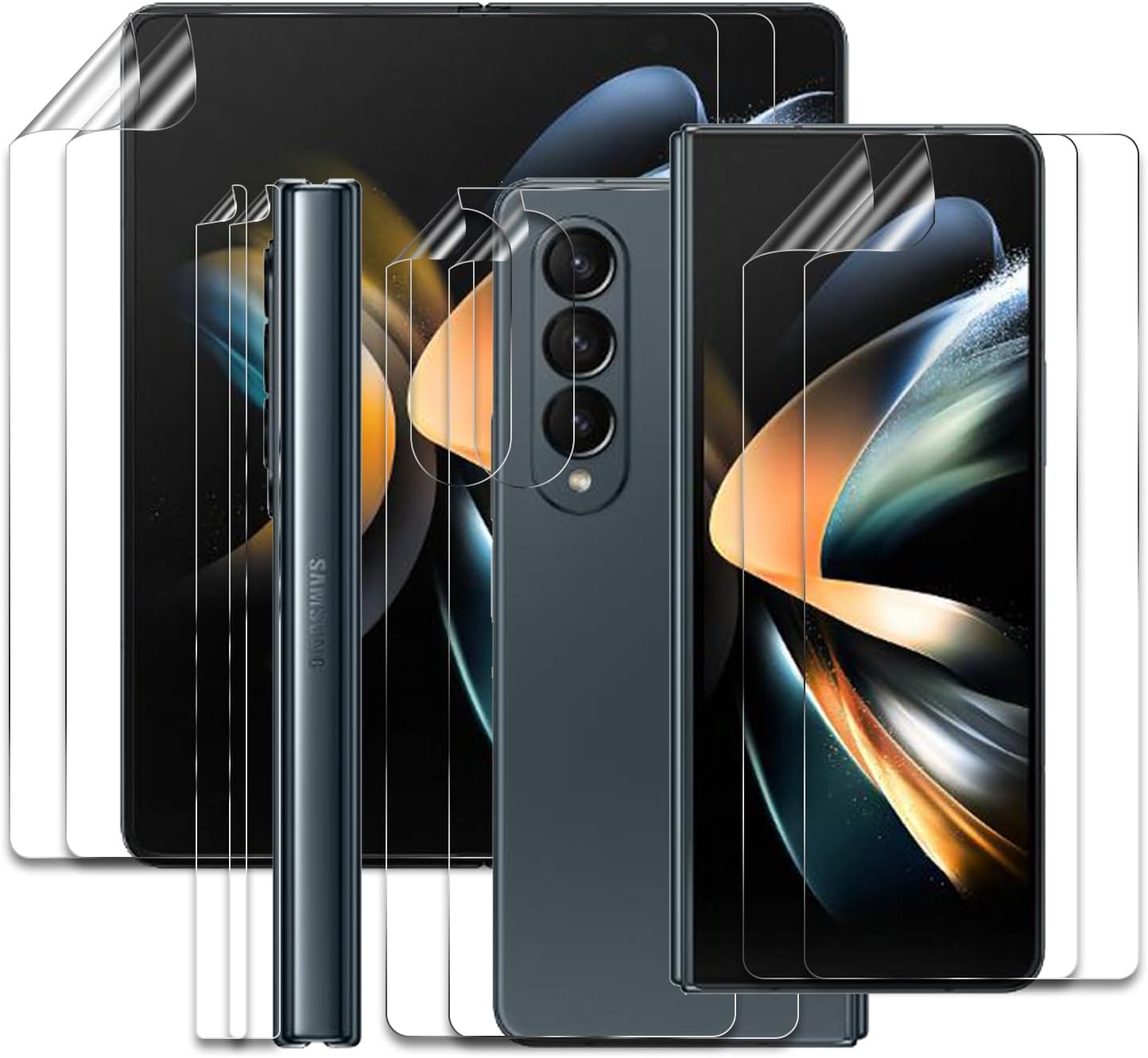 [2 Sets] Screen Protector for Samsung Galaxy Z Fold 4 5G, (2X Front Screen Protector + 2X Inside Screen Protector + 2X Back Film + 2X Side Soft Film) Full Covered, HD Clear TPU Film Screen Guard