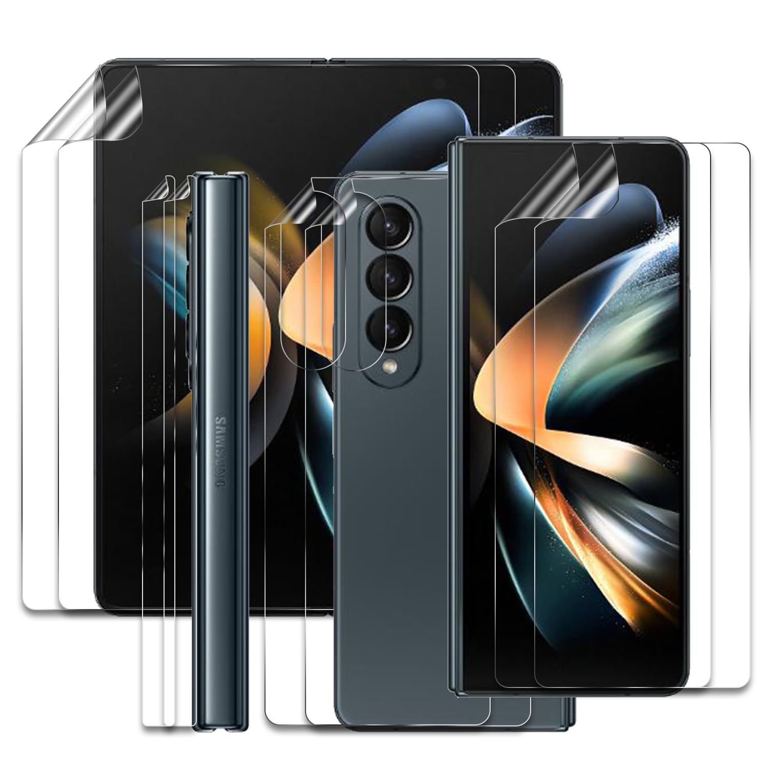 [2 Sets] Screen Protector for Samsung Galaxy Z Fold 4 5G, (2X Front Screen Protector + 2X Inside Screen Protector + 2X Back Film + 2X Side Soft Film) Full Covered, HD Clear TPU Film Screen Guard