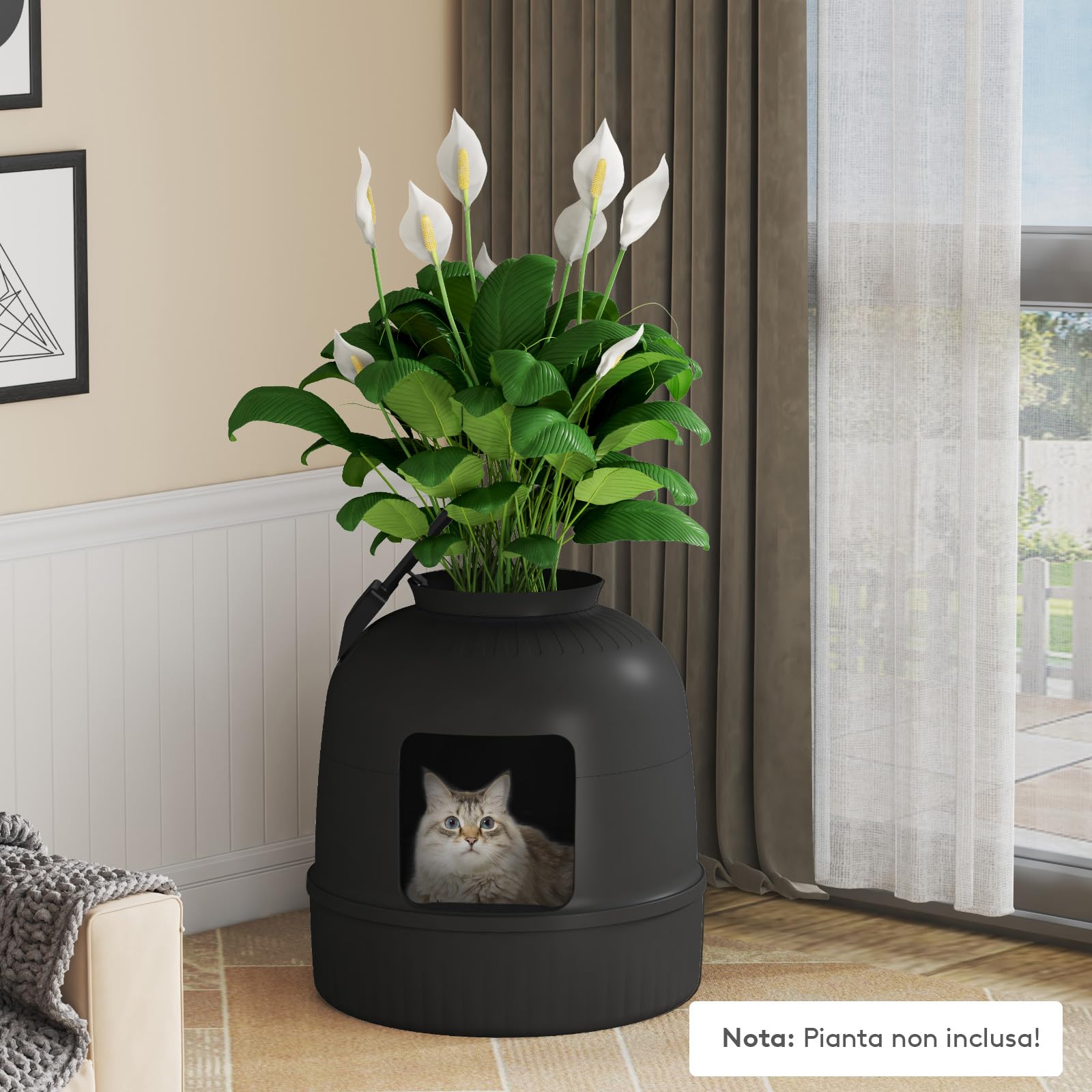 Lifewit Lettiera Gatto con Deodorante e Filtro a Carboni Attivi, Toilette per Gatti per Soggiorno, Camera da Letto e Angoli, Lettiera a Forma di Vaso con Paletta, 48 x 48 x 50 cm, Nero
