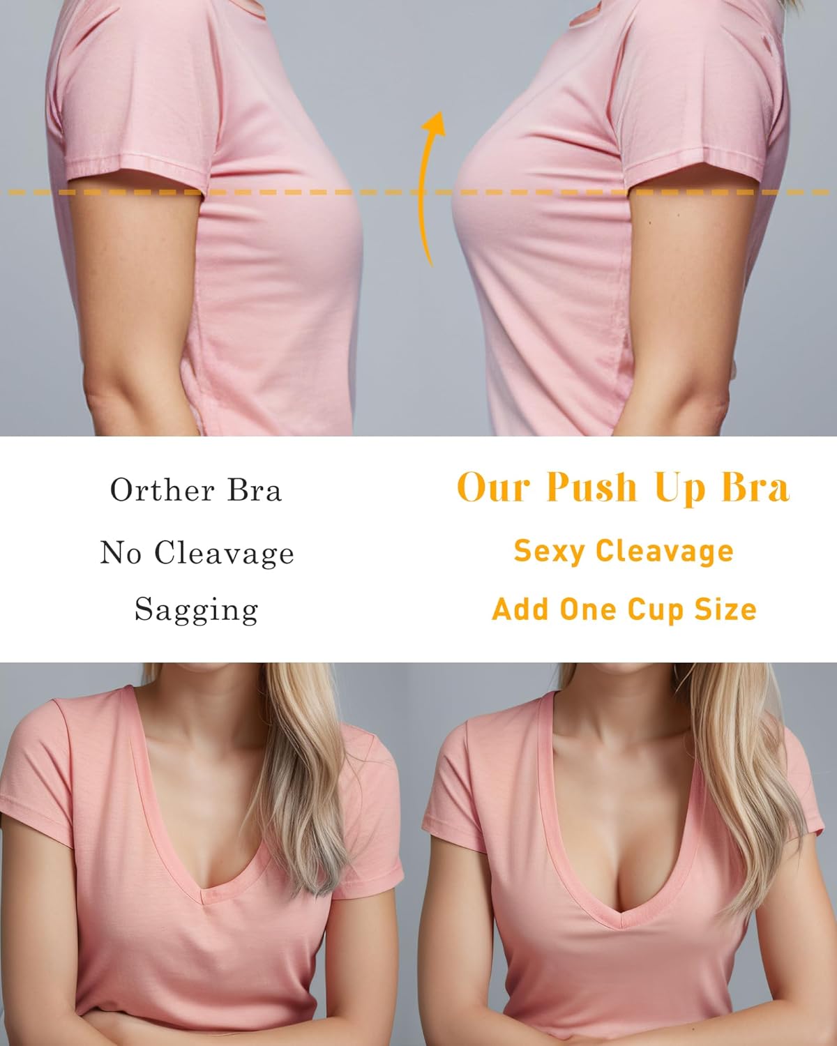 HACI Women's Push Up Bra Wirefree Padded Plunge Everyday T-Shirt Comfortable Seamless - Image 2