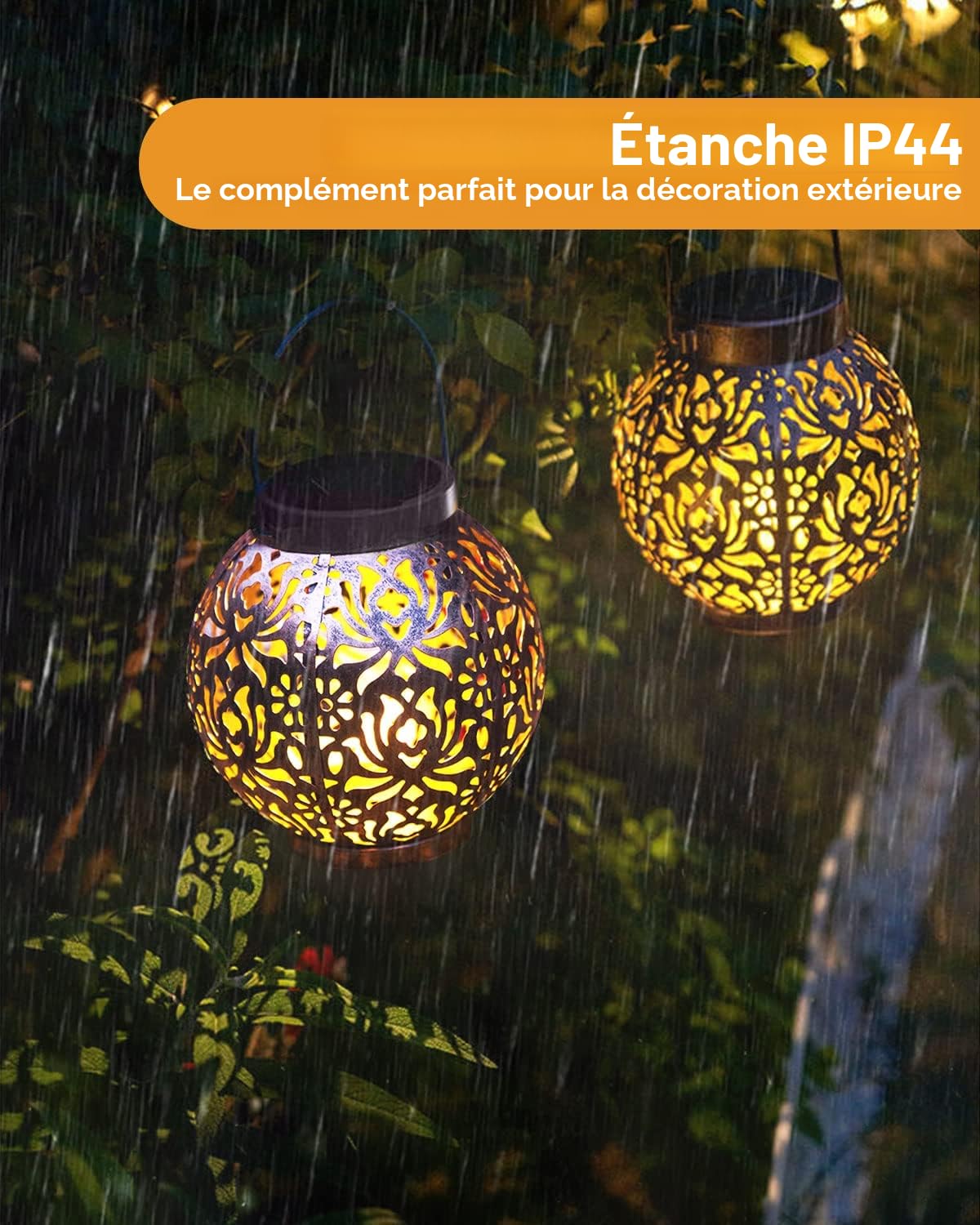 MOXTOYU 2 Lanternes Solaires Exterieur, Imperméable Blanc Chaud Motif Pivoine Lampe Solaire Exterieur Jardin en Métal, Lanterne Solaire Exterieur A Poser pour Jardin Extérieur Patio Balcon Camping