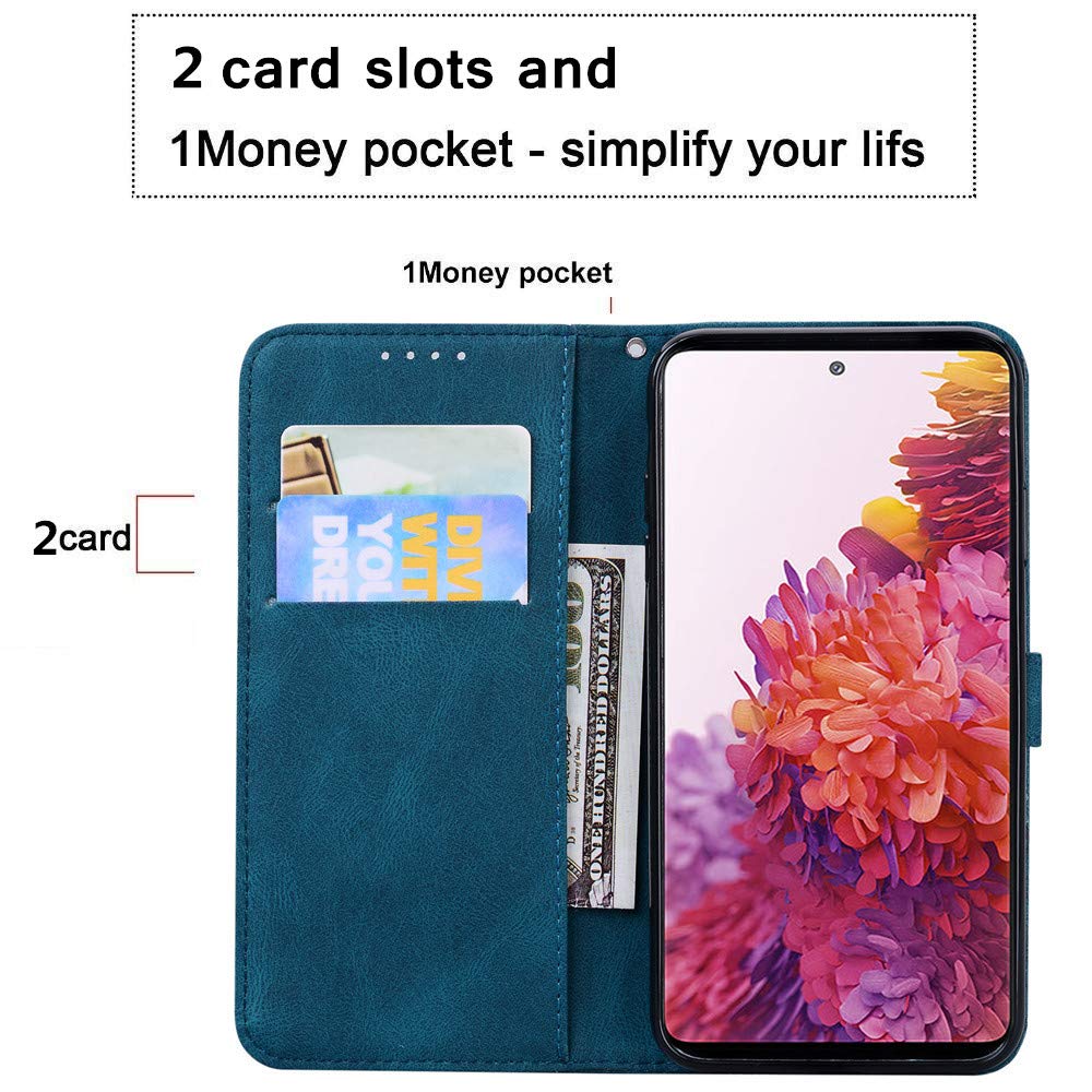 DEDUX Cover Portafoglio Per Oppo A54 5G / A74 5G - Con Farfalle E Fiori In Rilievo 3D - Blu - Custodia A Libro Con Slot E Supporto - 5