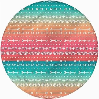 XISUNYA Arrow Round Fitted Tablecloth,Geometric Tribal Shape Doodle Print Elastic Edged Polyester Table Pad, Fits Round Table 48" Diameter, for Reception Restaurant Party Dining Banquet,Multicolor