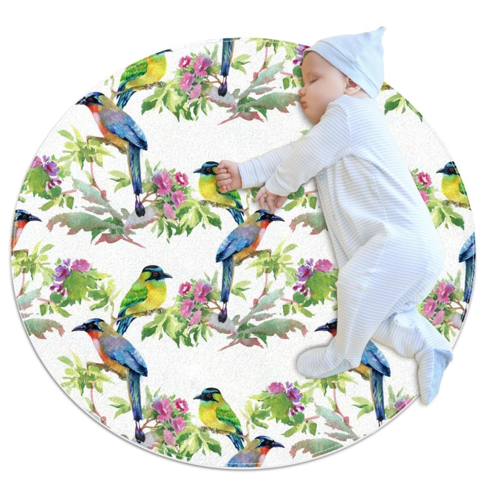 Tapis de salle de bain antidérapant rond 1m avec motif oiseaux pour une douche sécurisée et douce