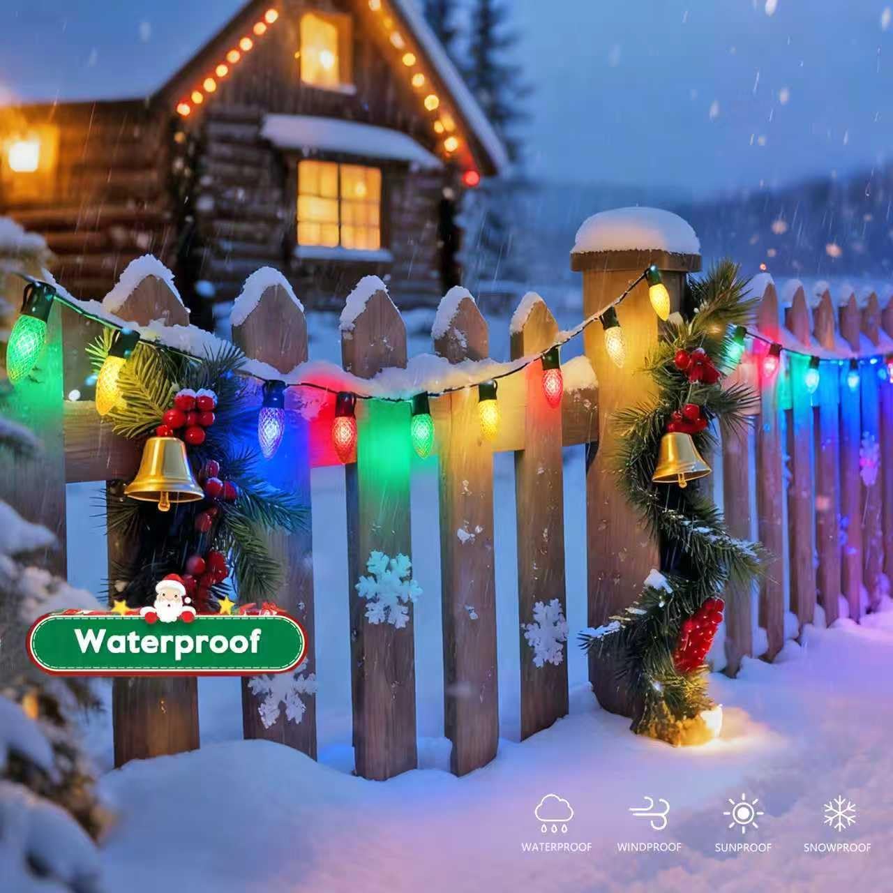 RUIAO 50Feet C9 LED Christmas Lights Outdoor Multicolor, Connectable Waterproof String Lights for Christmas Tree Roofline Holiday Party Indoor Outdoor Garden Patio Decoration, Green Wire