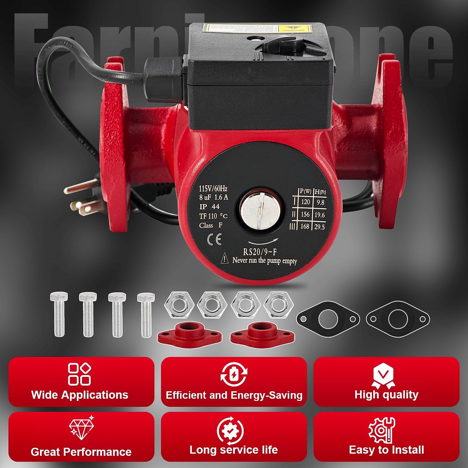 UPS26-99FC 115V 1/6HP 3-Speed Recirculating Pump Boiler Pump for Radiant Heating, Hydronic Heating, Fan Coil Heating, Solar and Other System Types, Circulation Pump Replaces# 52722512