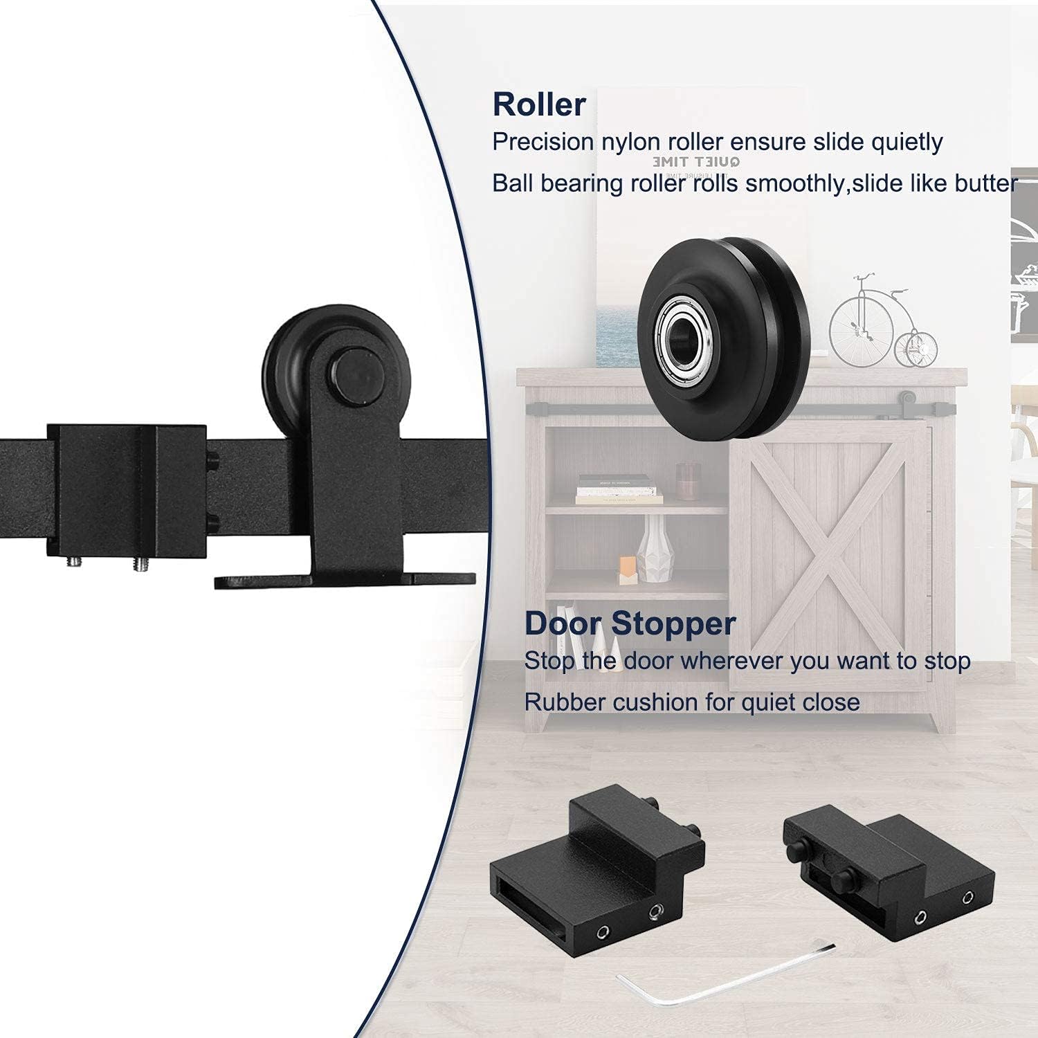 EaseLife 3.3 FT Top Mount Cabinet Mini Sliding Barn Door Hardware Track Kit,Easy Install,Slide Smoothly Quietly,Apply for Storage Window TV Stand and Other Shielding (No Cabinet)