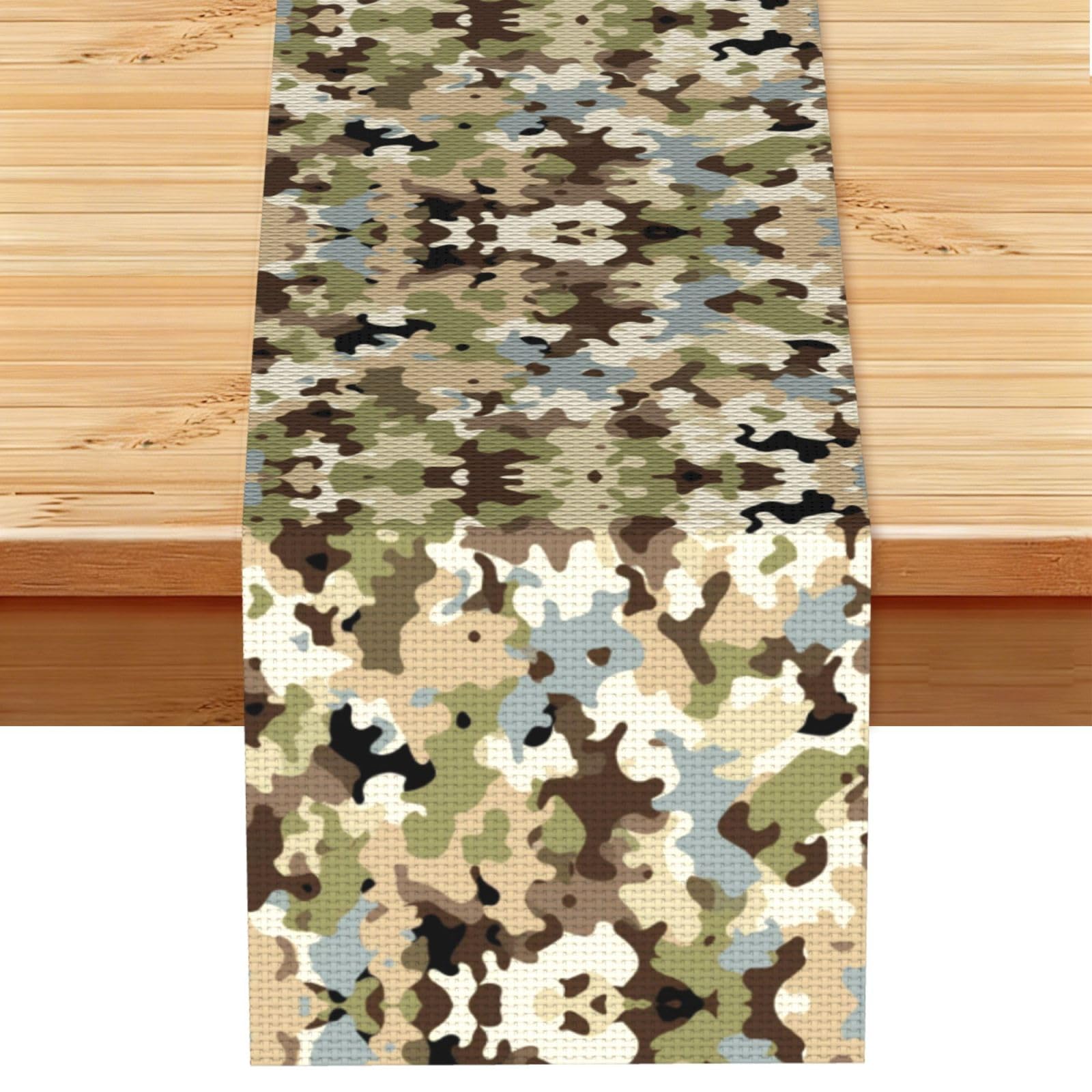 Mixed Beige Blue Camo Printed Table Runner 13 x 72, Wrinkle Resistant Decor for Dining Table Coffee Table Fireplace
