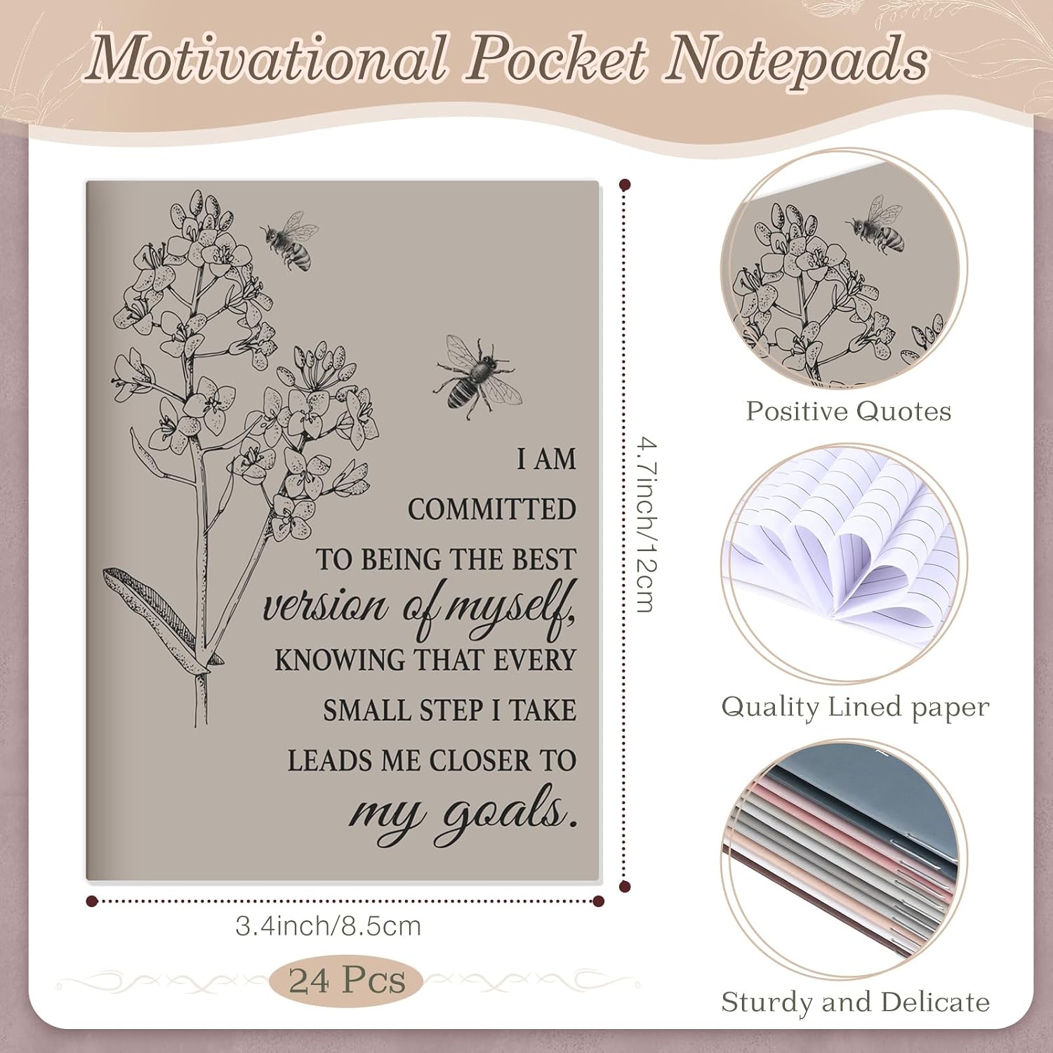 Tatuo 24 Pcs Positive Affirmation Notebooks for Women Vintage Floral Inspirational Notebook Small Motivational Encouragement Notepads Journal for Student Teacher Coworker Back to School Supplies image 3