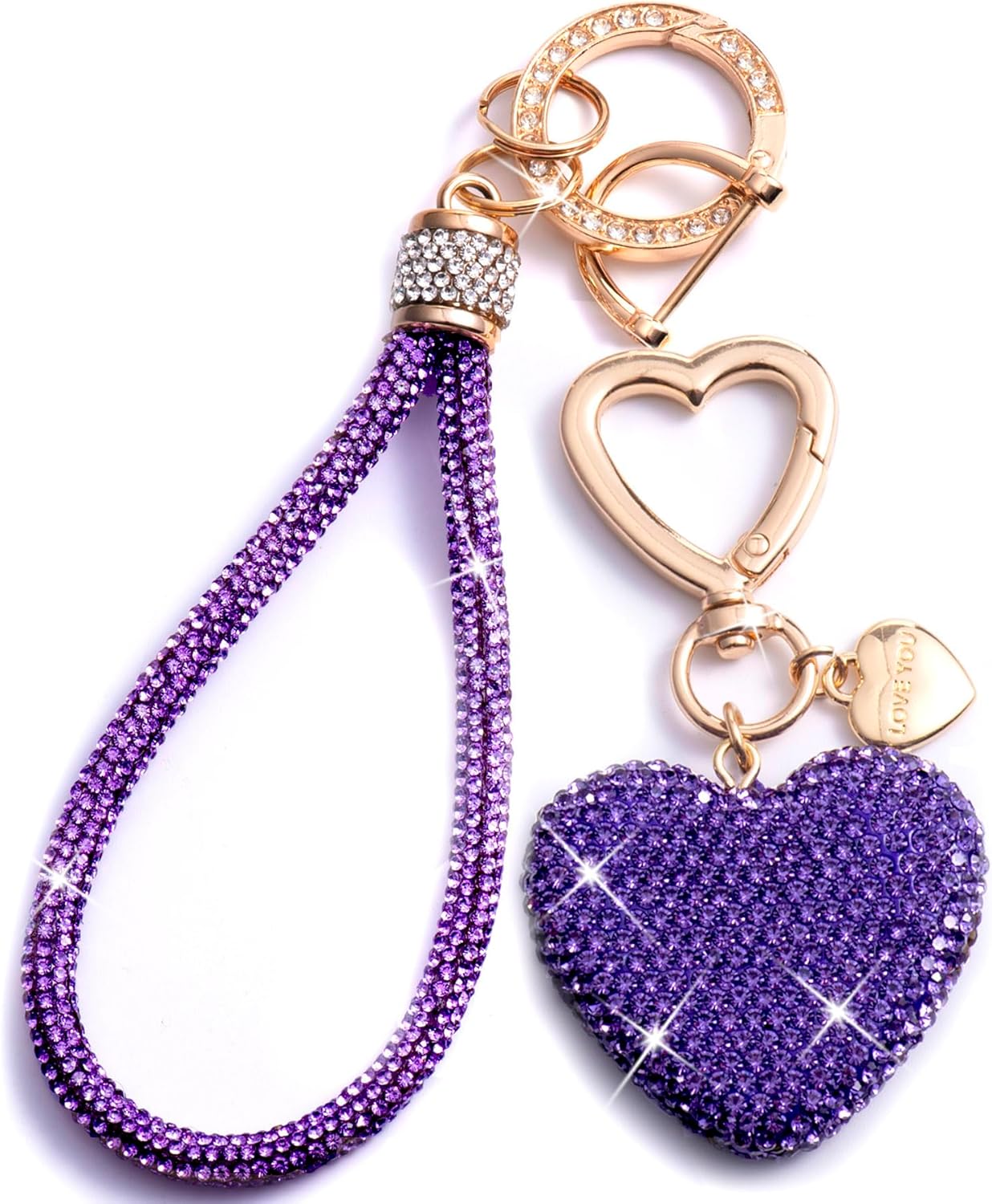Cute Heart Keychains for Women, Bling Key chain Accessories Girly Wristlet Keychain for Car Keys, Backpack pom pom