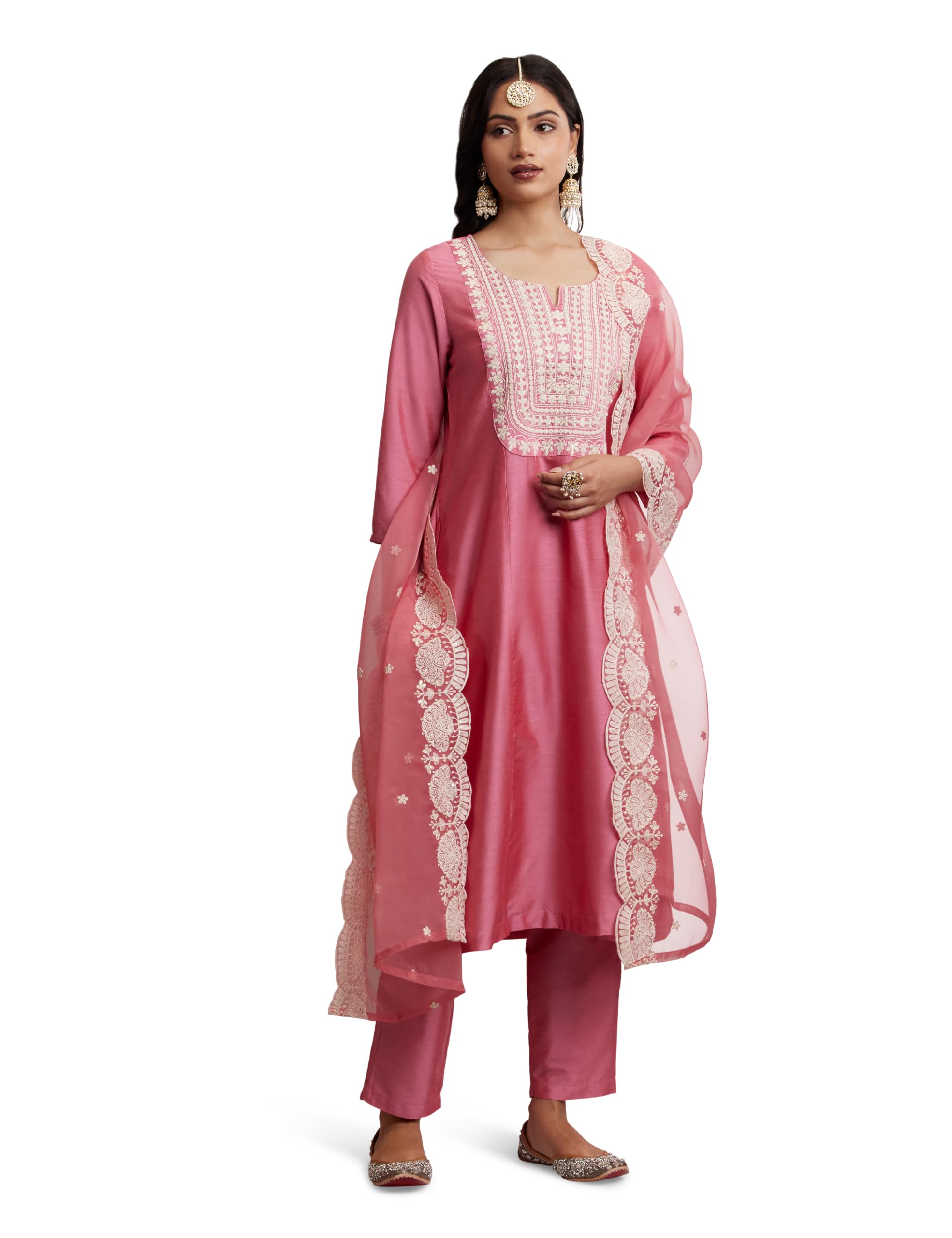 Women's Kurta Pant Set with Embroidered Organza Dupatta | Viscose,Rayon | A-line fit-image-19