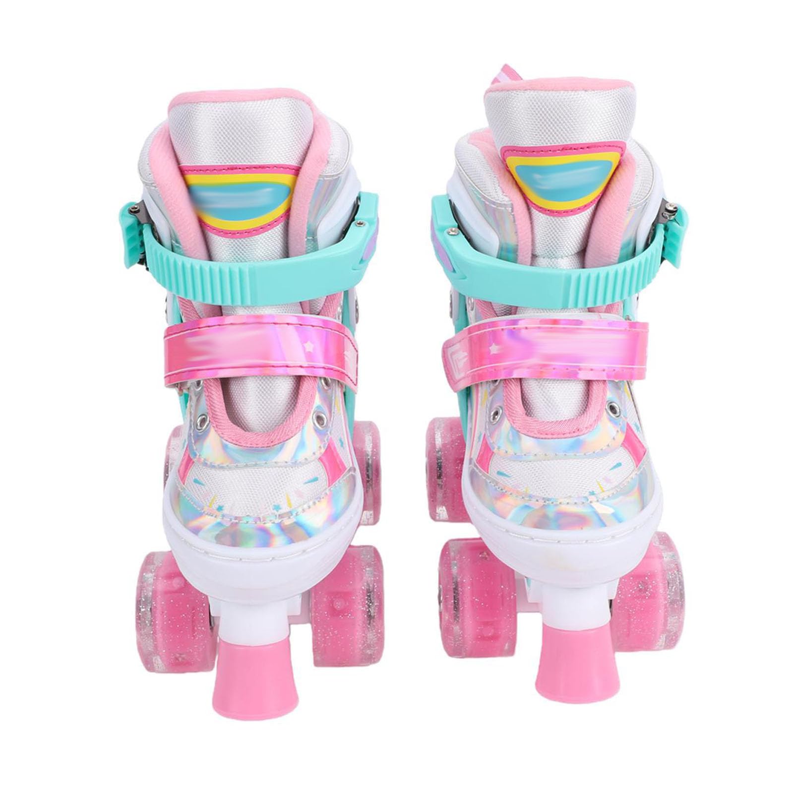 RiToEasysports Patines de Ruedas Ajustables con Luz, Patines Cuádruples de Doble con Correas de Hebilla, Cierres de Gancho y Bucle, Cordones Antideslizantes, Goma de Espuma de Malla TPR PU PP para