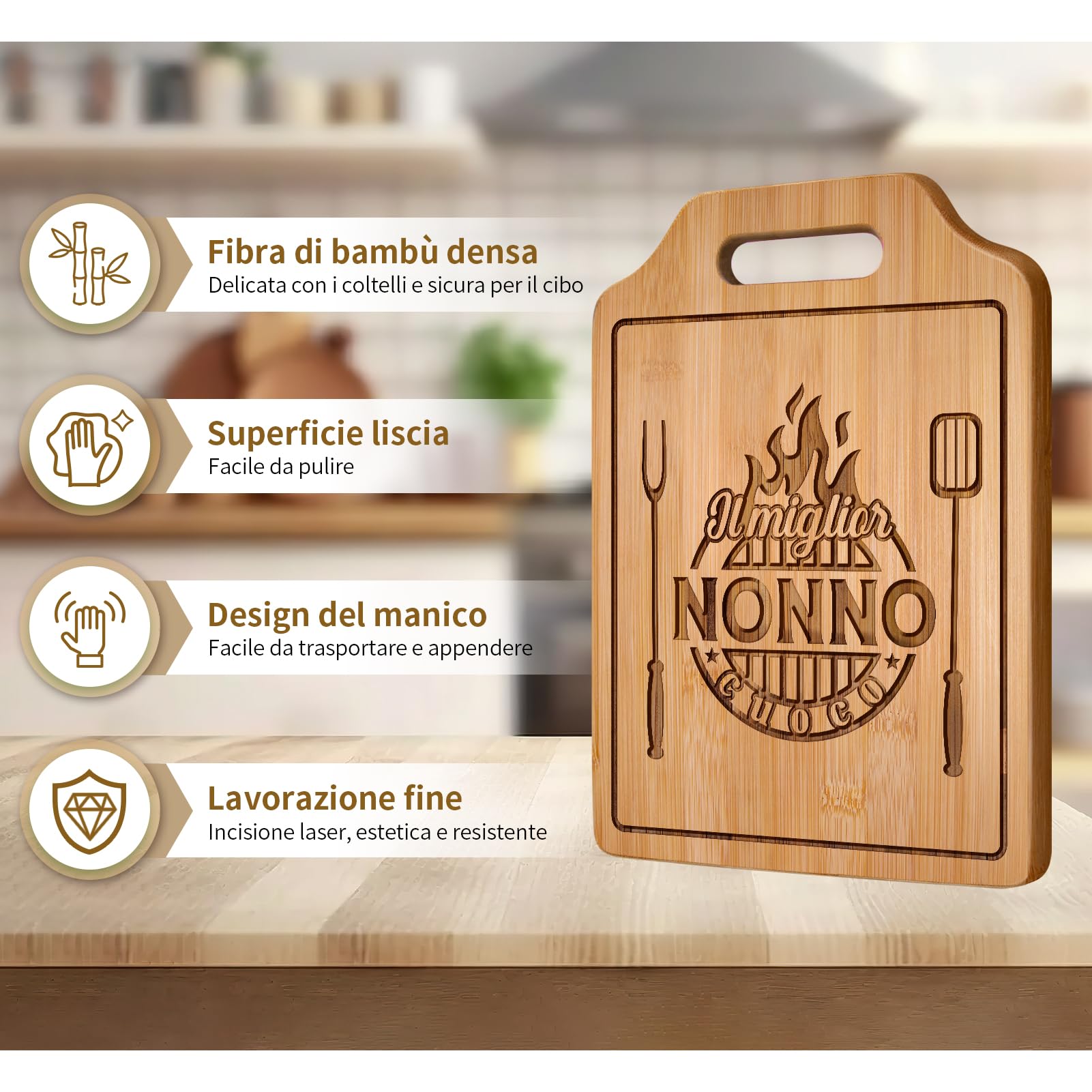Tagliere In Bambù Personalizzato Per Nonna – Inciso Laser, 21,5x29,5 Cm, Regalo Per Festa Della Mamma, Natale O Compleanno