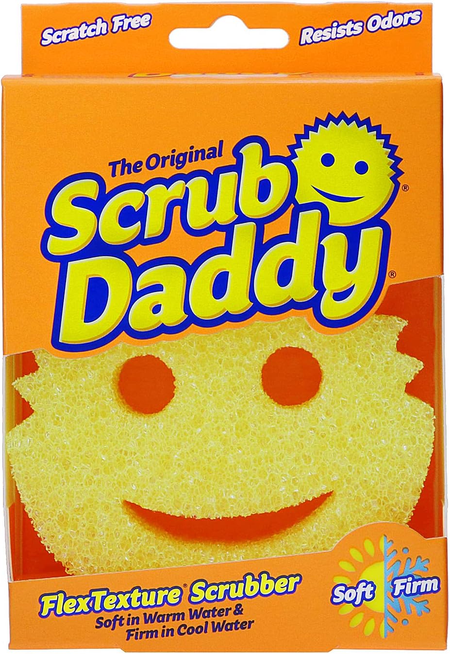 Scrub Daddy The Original FlexTexture Sponge, Soft in Warm Water, Firm in Cold, Deep Cleaning, Dishwasher Safe, Multi-use, Scratch Free, Odor Resistant, Functional, Ergonomic- 1 Count
