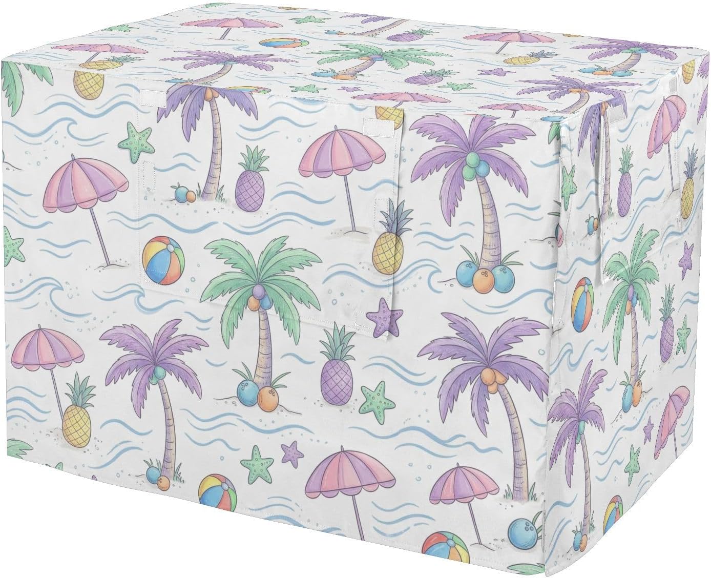 Duty 600D Silver Coated Dog Crate Cover, Water-Resistant Coconut Tree Pet Kennel Canopy with Mesh Windows for Optimal Ventilation, Universal Fit for Standard Wire Cage, Indoor & Travel