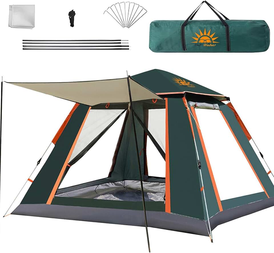 New Hawaii Barraca de Camping Automática 4/5/6 Pessoas, Impermeável com Mosquiteiro e Cobertura Solar, Dobrável