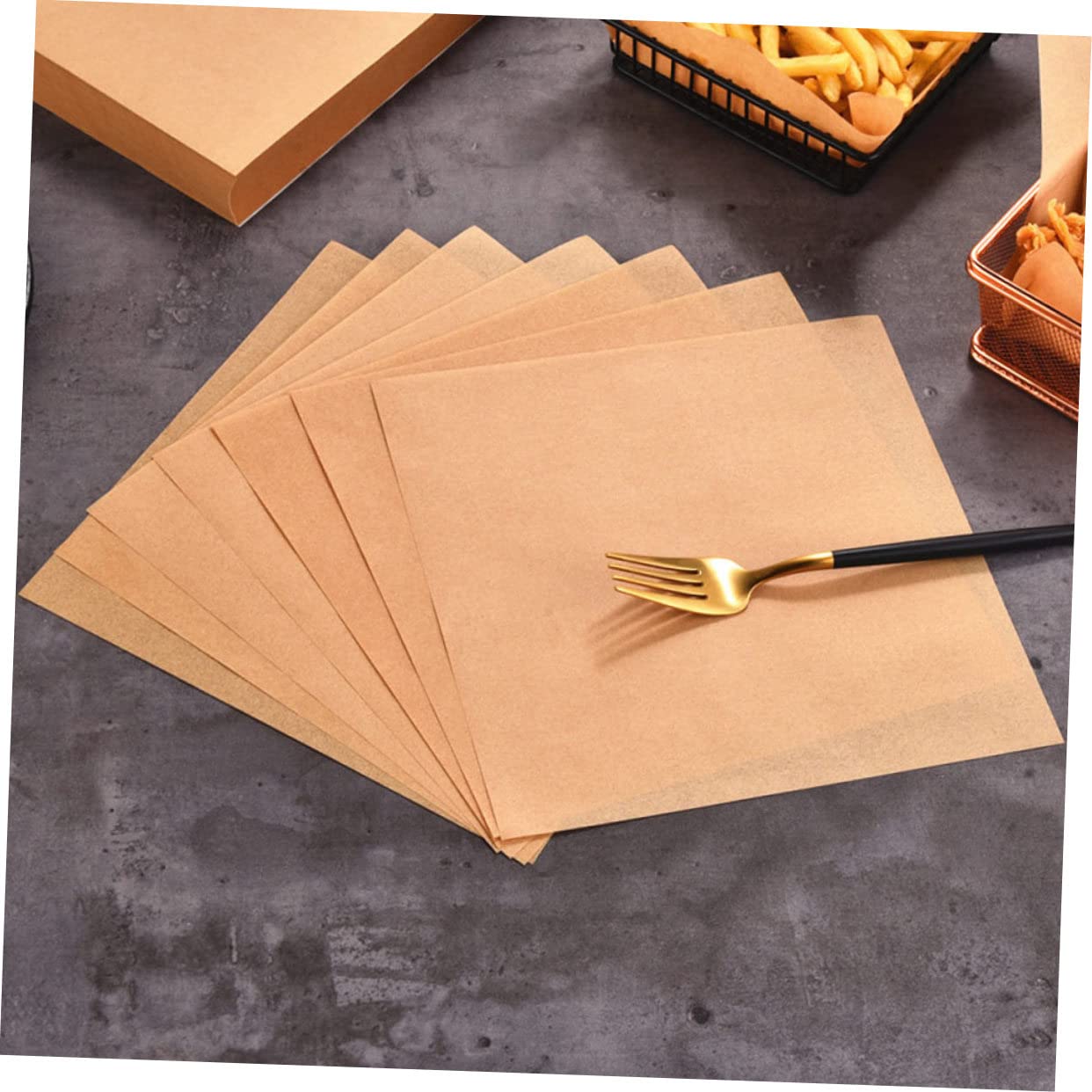 VALICLUD 500 hojas Papel Absorbente de Aceite para Freidora Aire Papel Antiadherente para Alimentos Fritos y Sándwiches Base Segura y Saludable para Hornear y Servir Snacks