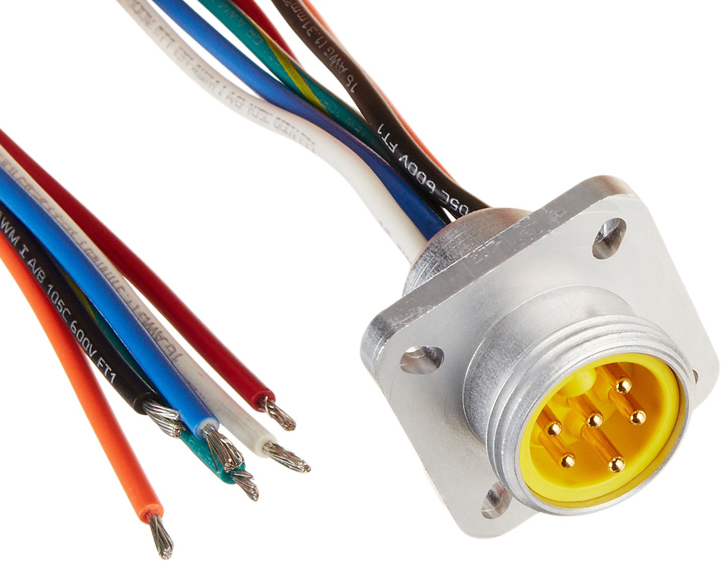 Brad 1R6G06A20A120 Mini-Change A-Size Receptacle with Lead, Male Straight, 6 Pole, Flange, UL1061 Cable Type, PVC Cable Jacket, 16AWG Wire Size, 8.0A Max Current Rating, 600V AC/DC Max Voltage, 12" Cable Length, Front Panel Mount (Pack of 4)